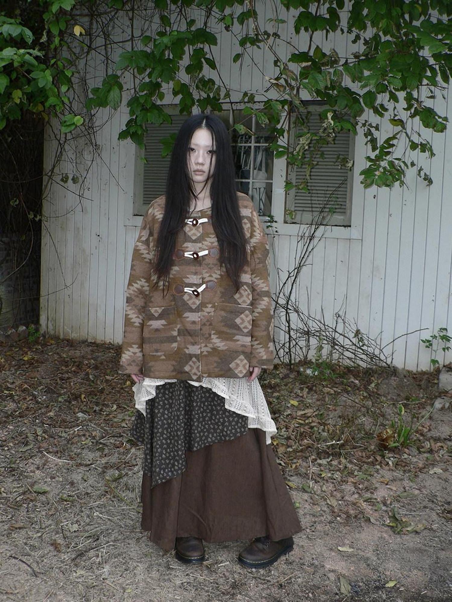 ang project Cozy Oversized Vintage Commuter Round Neck Brown Single Button Puffer Jacket