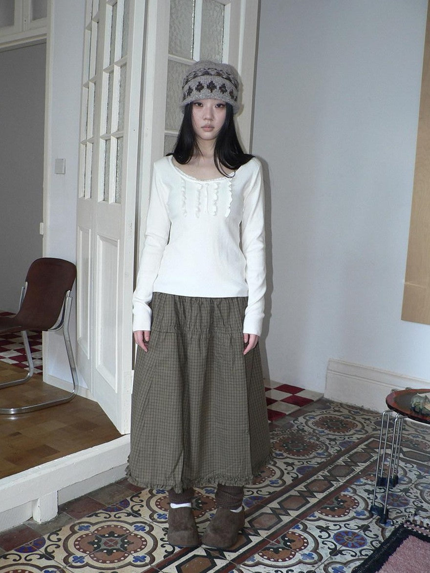 ang project Cream Light Heather Gray Lettuce Edge U Neck Button Slim Fit Women&