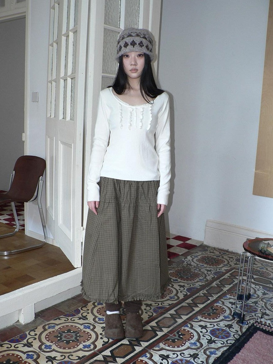 ang project Cream Light Heather Gray Lettuce Edge U Neck Button Slim Fit Women&