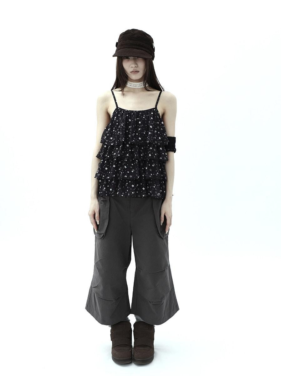 ang project Dark Gray Cropped Pleated Pocket Cargo Women&