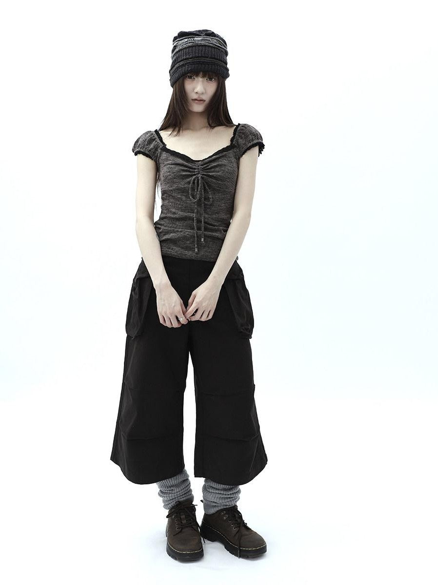 ang project Dark Gray Cropped Pleated Pocket Cargo Women&