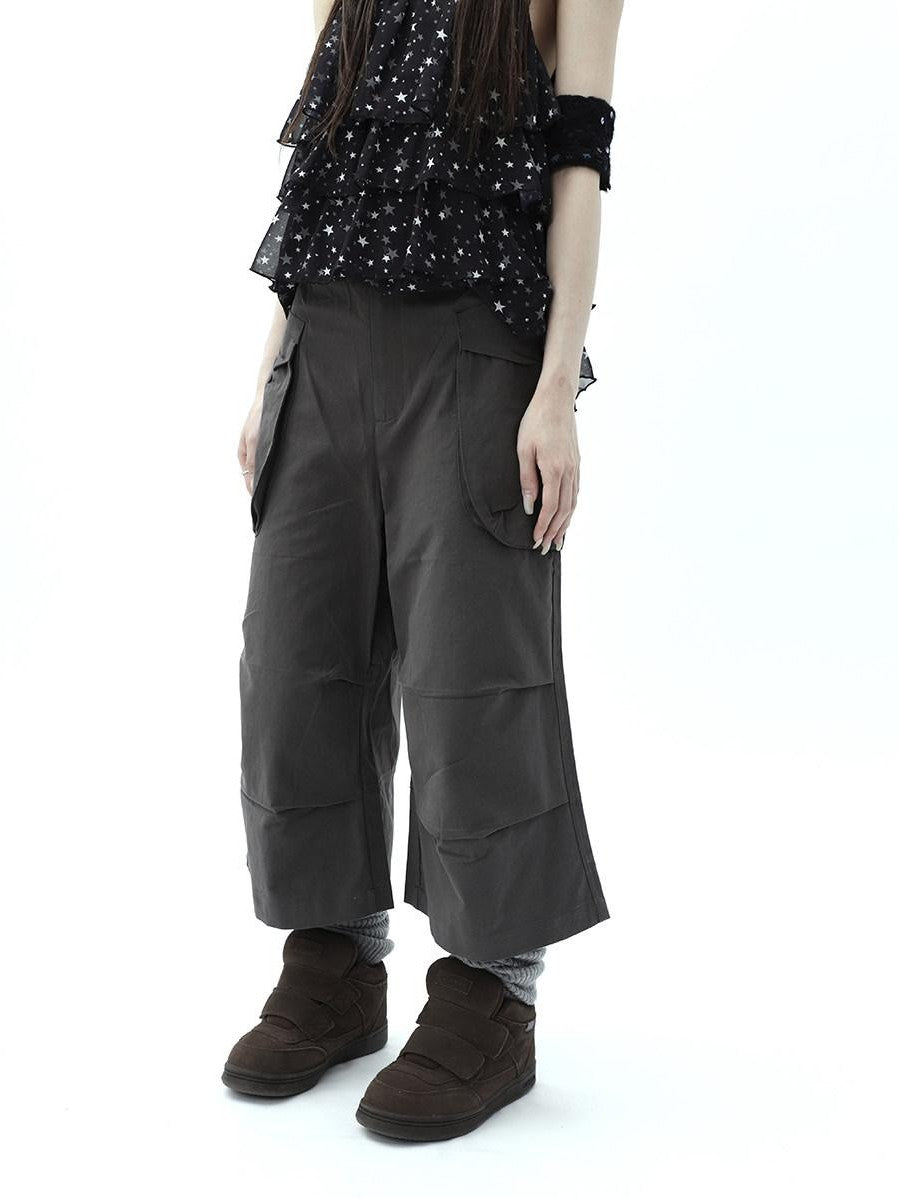 ang project Dark Gray Cropped Pleated Pocket Cargo Women&