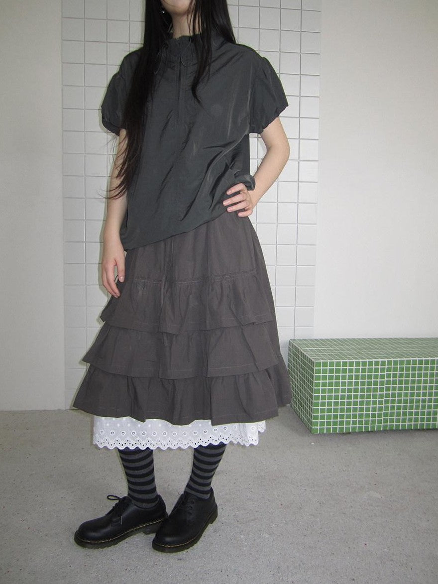ang project Dark Gray Lace Cutout Patchwork Elastic Waist Women&