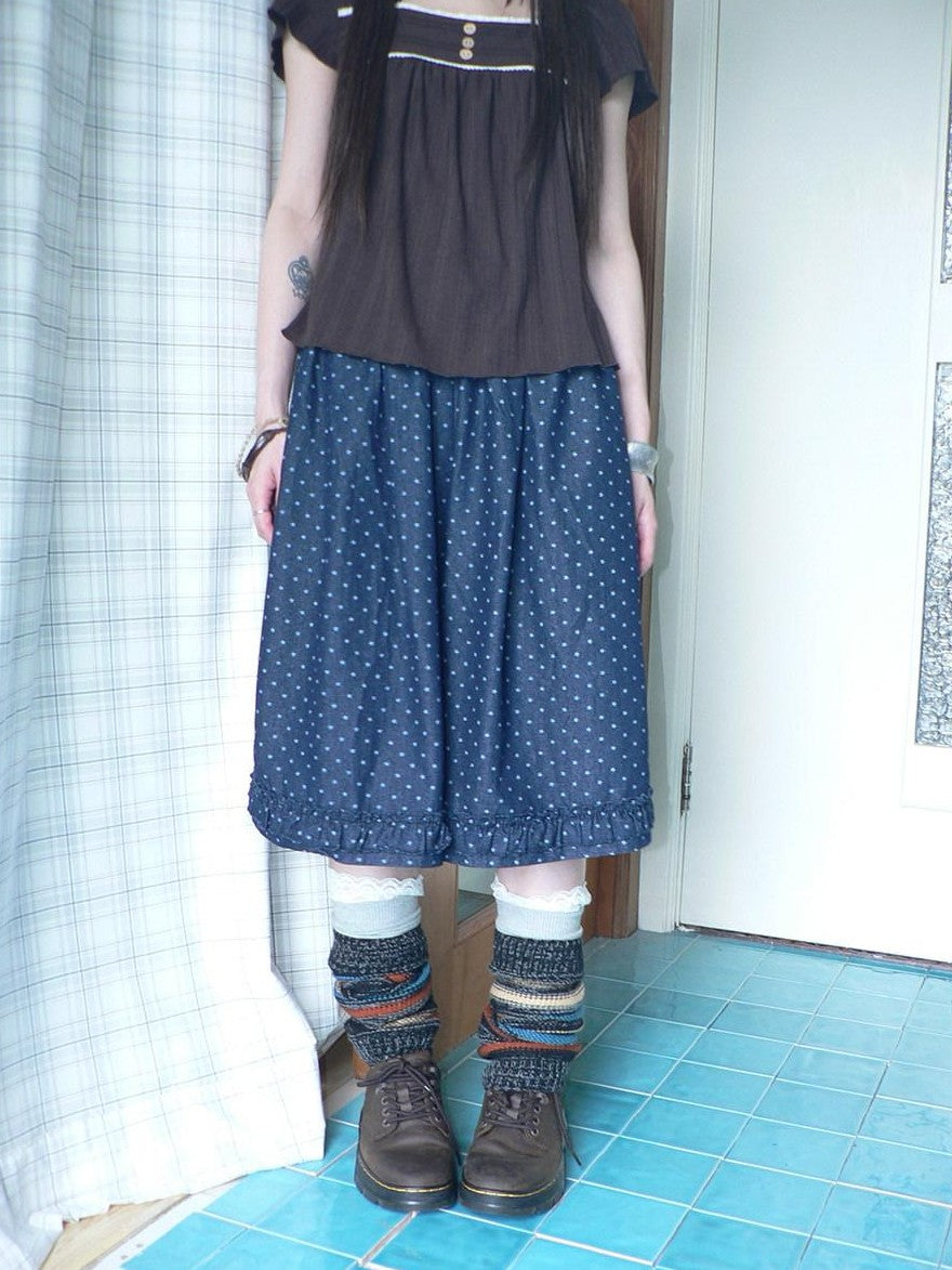 ang project Deep Blue Star Print Ruffle Elastic Waist Women&