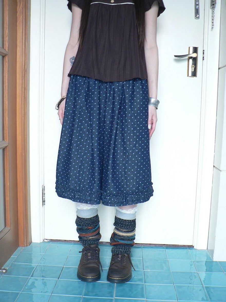 ang project Deep Blue Star Print Ruffle Elastic Waist Women&