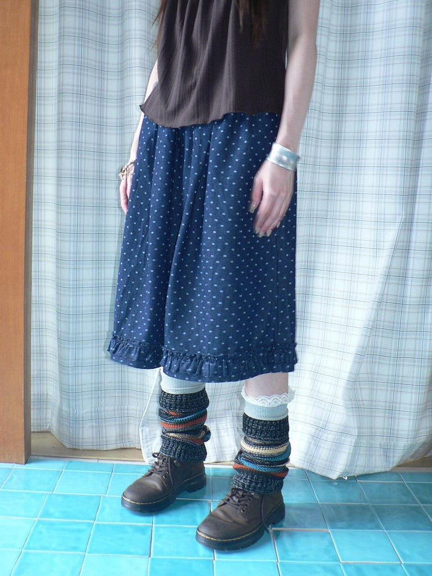 ang project Deep Blue Star Print Ruffle Elastic Waist Women&
