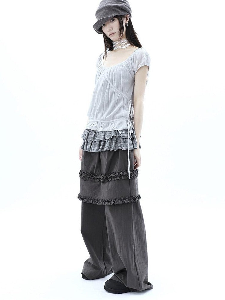 ang project Deep Gray Lettuce Edge Spliced Layered Utility Women&