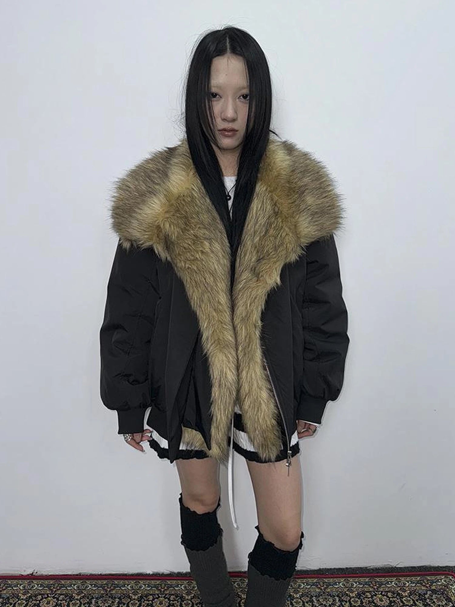 Detachable Faux Fur Collar Loose Thickened Jacket