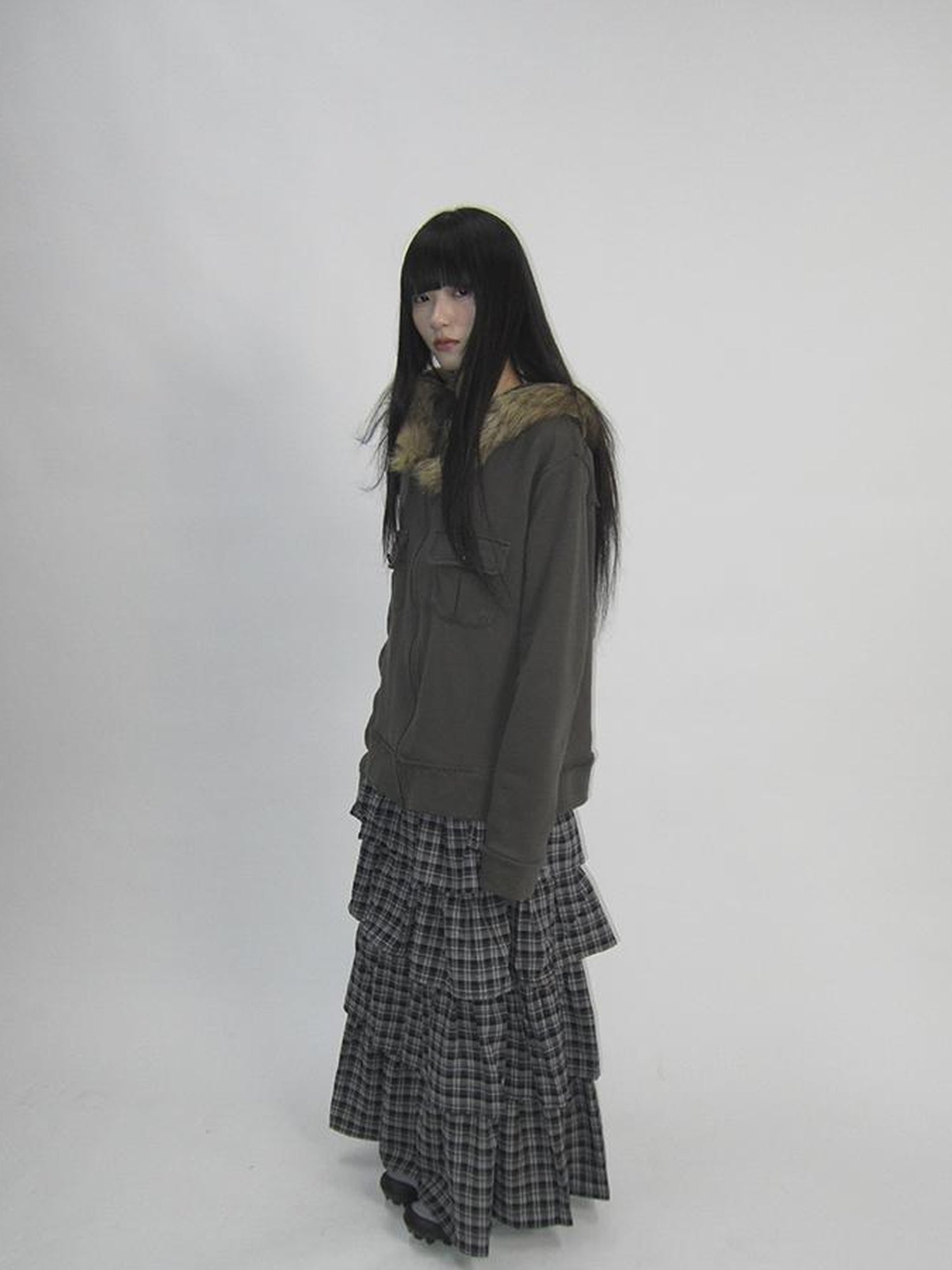 Updateang project Detachable Fur Hooded Fleece Sweatshirt With Pockets