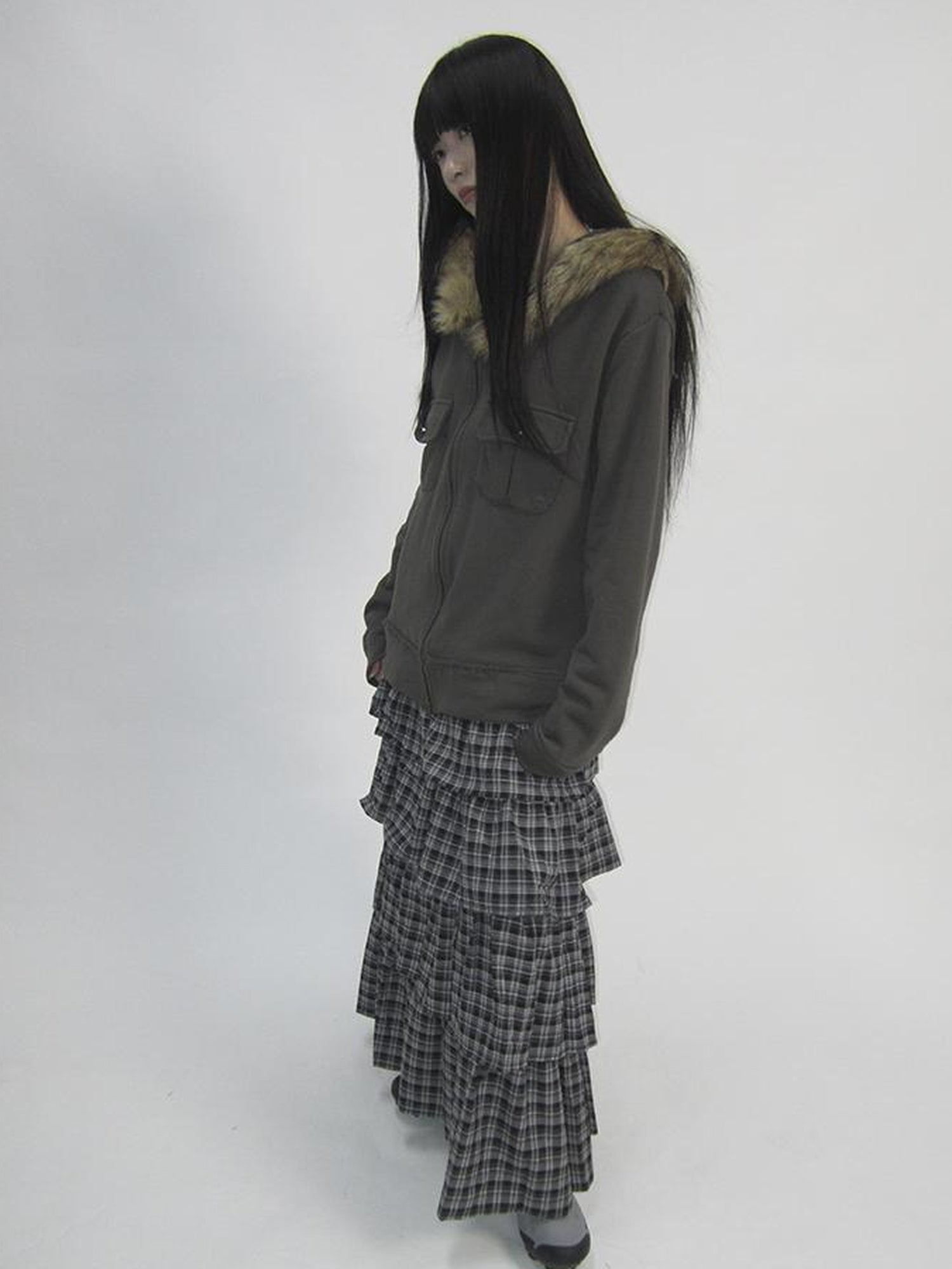 Updateang project Detachable Fur Hooded Fleece Sweatshirt With Pockets