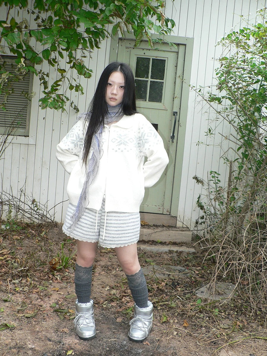 ang project Diamond Knit Zip Loose Fit Commuter Long Sleeve Round Neck Cardigans