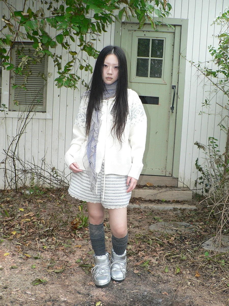 ang project Diamond Knit Zip Loose Fit Commuter Long Sleeve Round Neck Cardigans