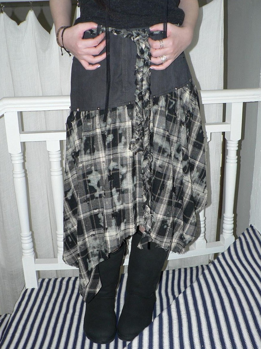 ang project Distressed Tie Dye Plaid Rivet Patchwork Asymmetric Tie Strap Women&