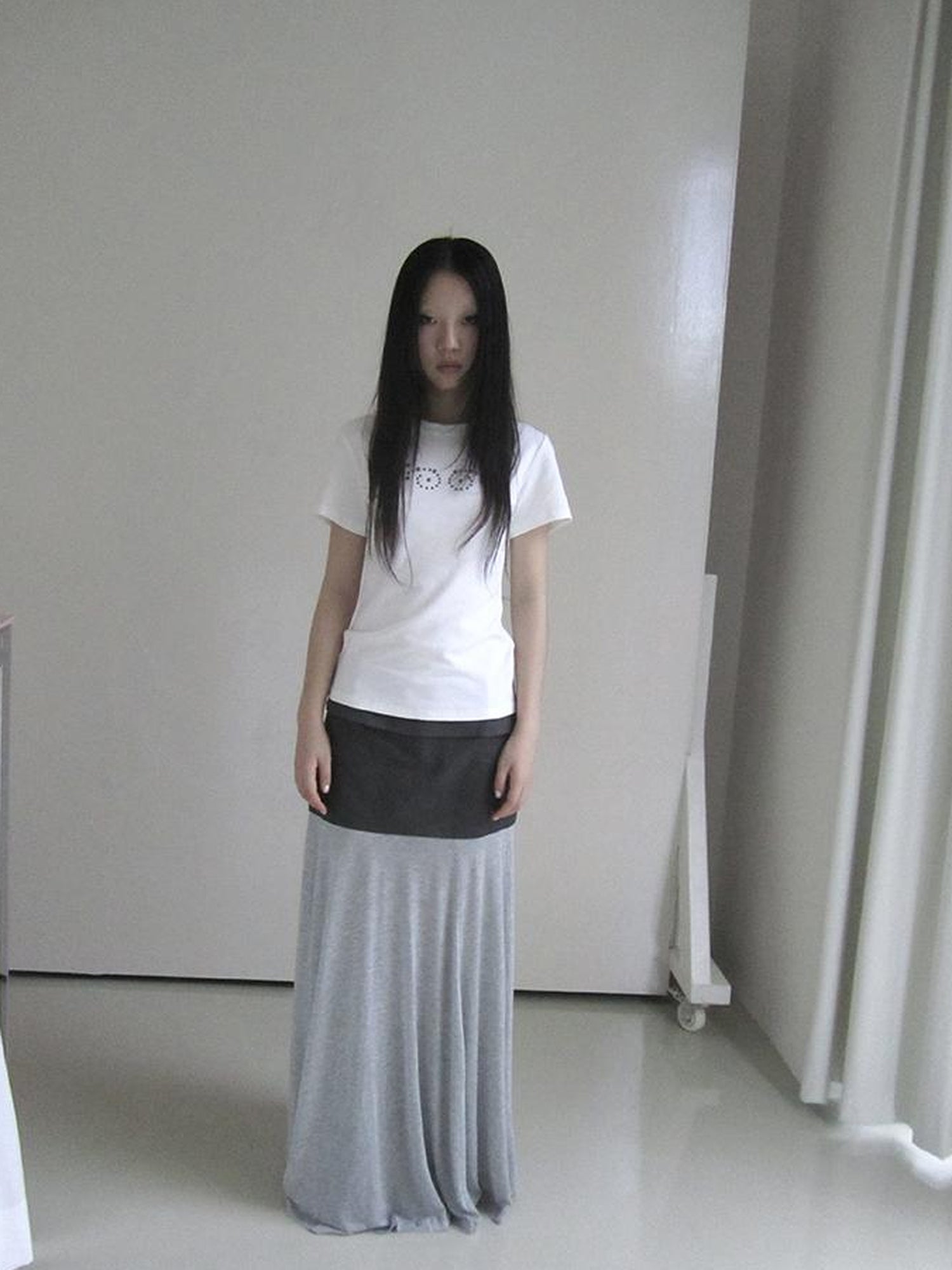 ang project Dual Fabric Contrast Panel Flowy A Line Skirt
