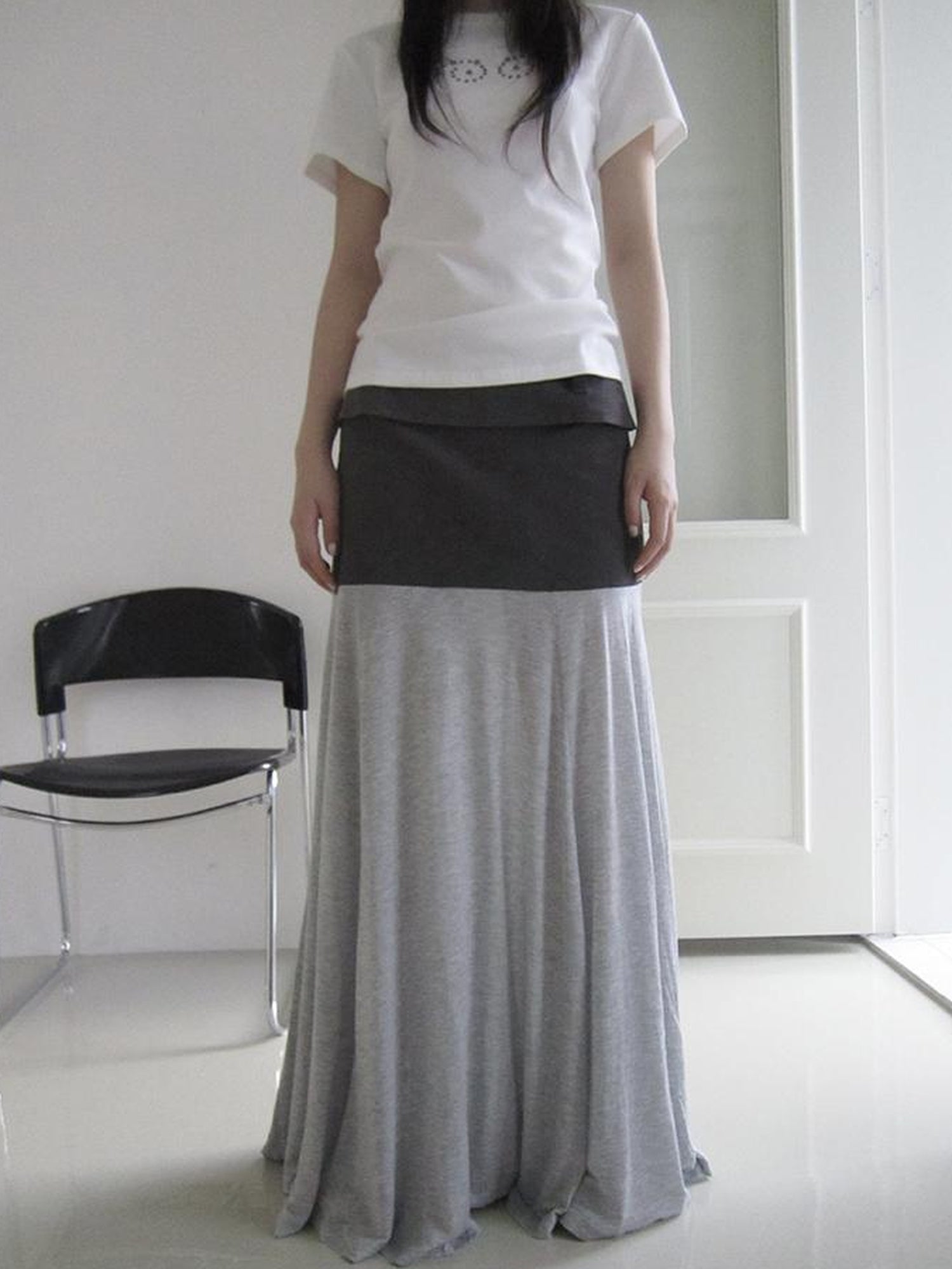 ang project Dual Fabric Contrast Panel Flowy A Line Skirt