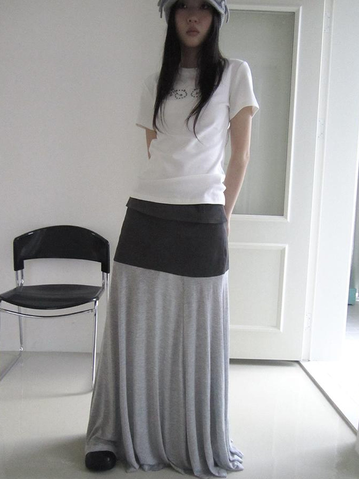 ang project Dual Fabric Contrast Panel Flowy A Line Skirt