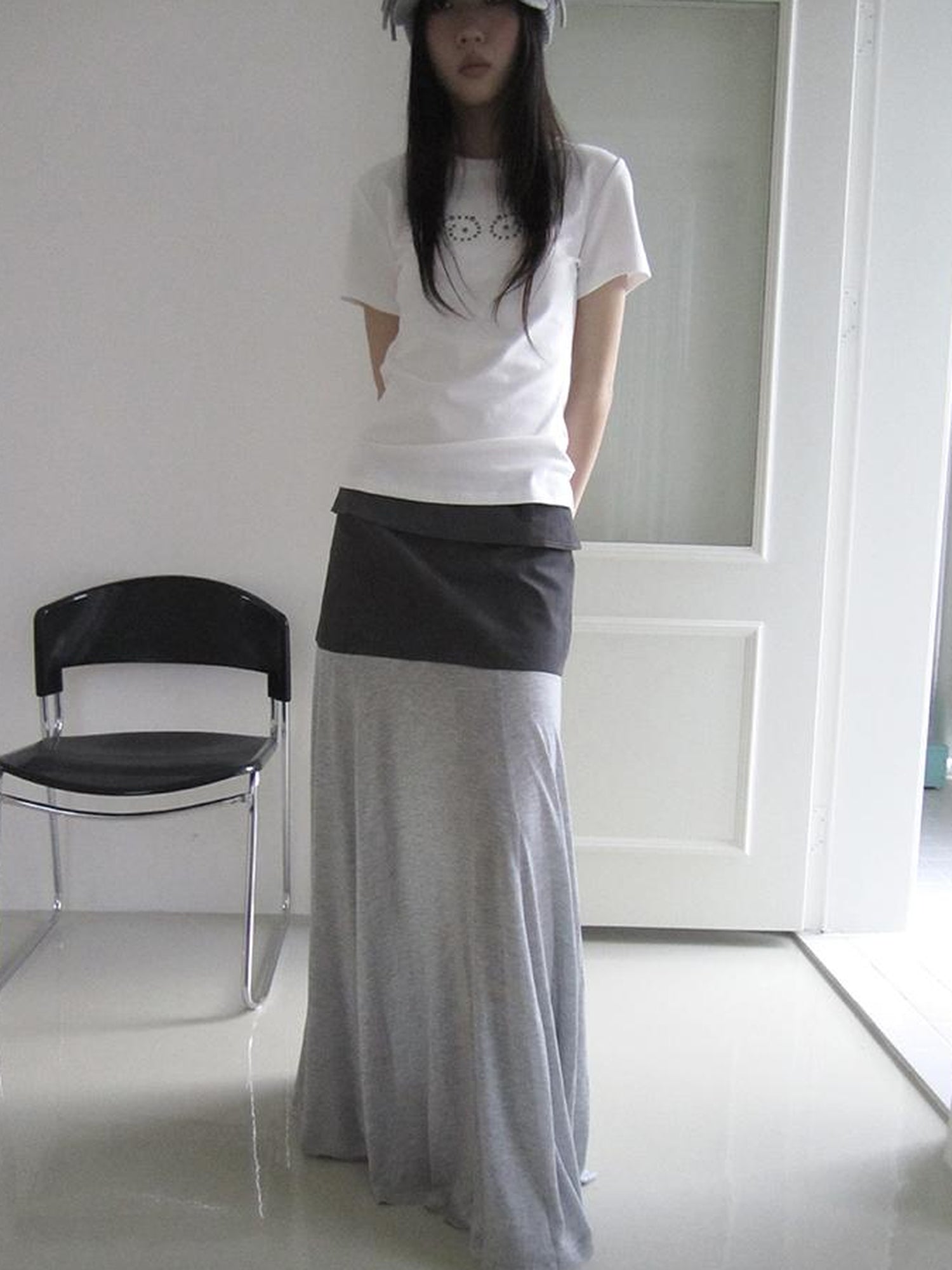ang project Dual Fabric Contrast Panel Flowy A Line Skirt