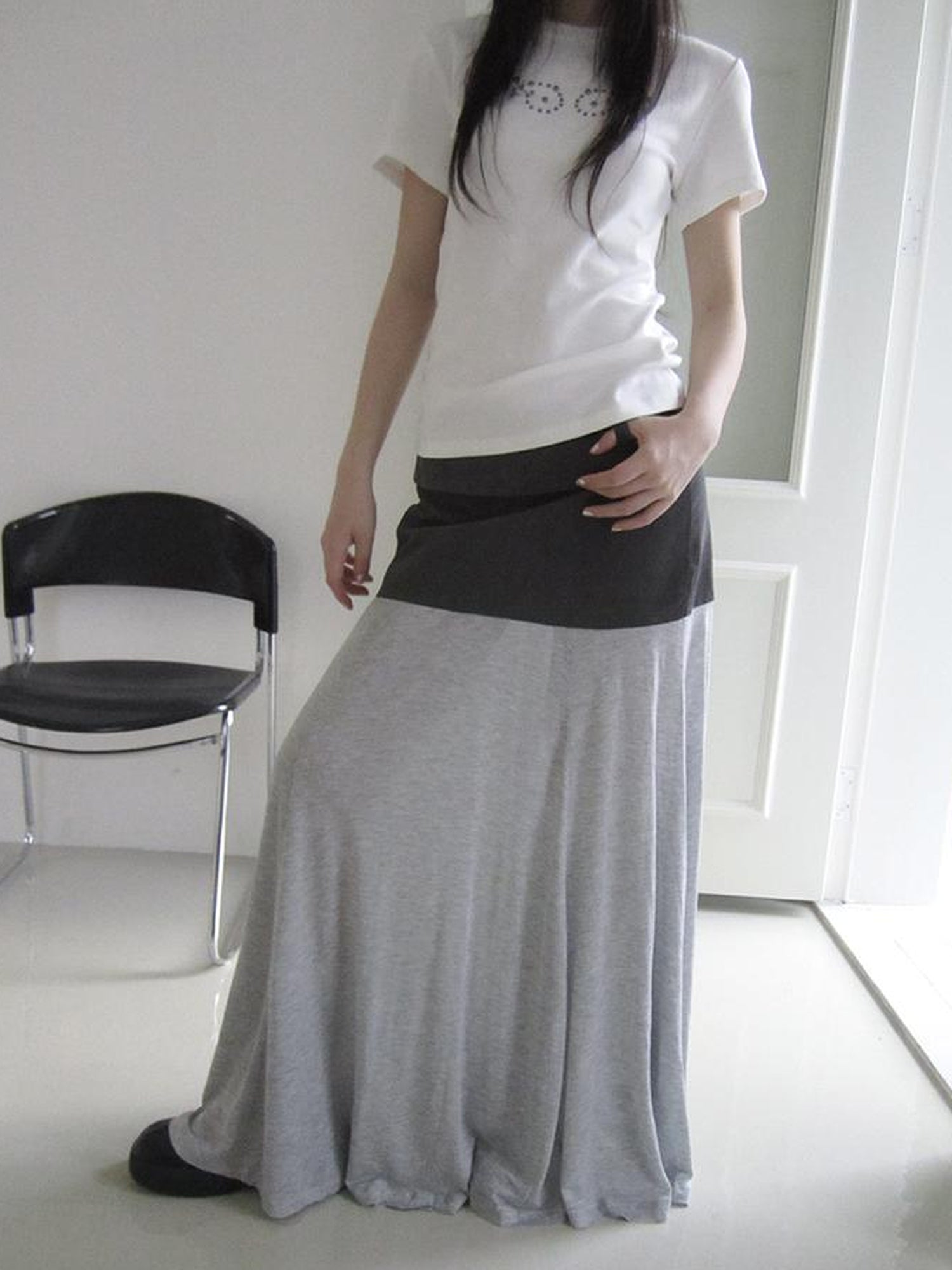 ang project Dual Fabric Contrast Panel Flowy A Line Skirt