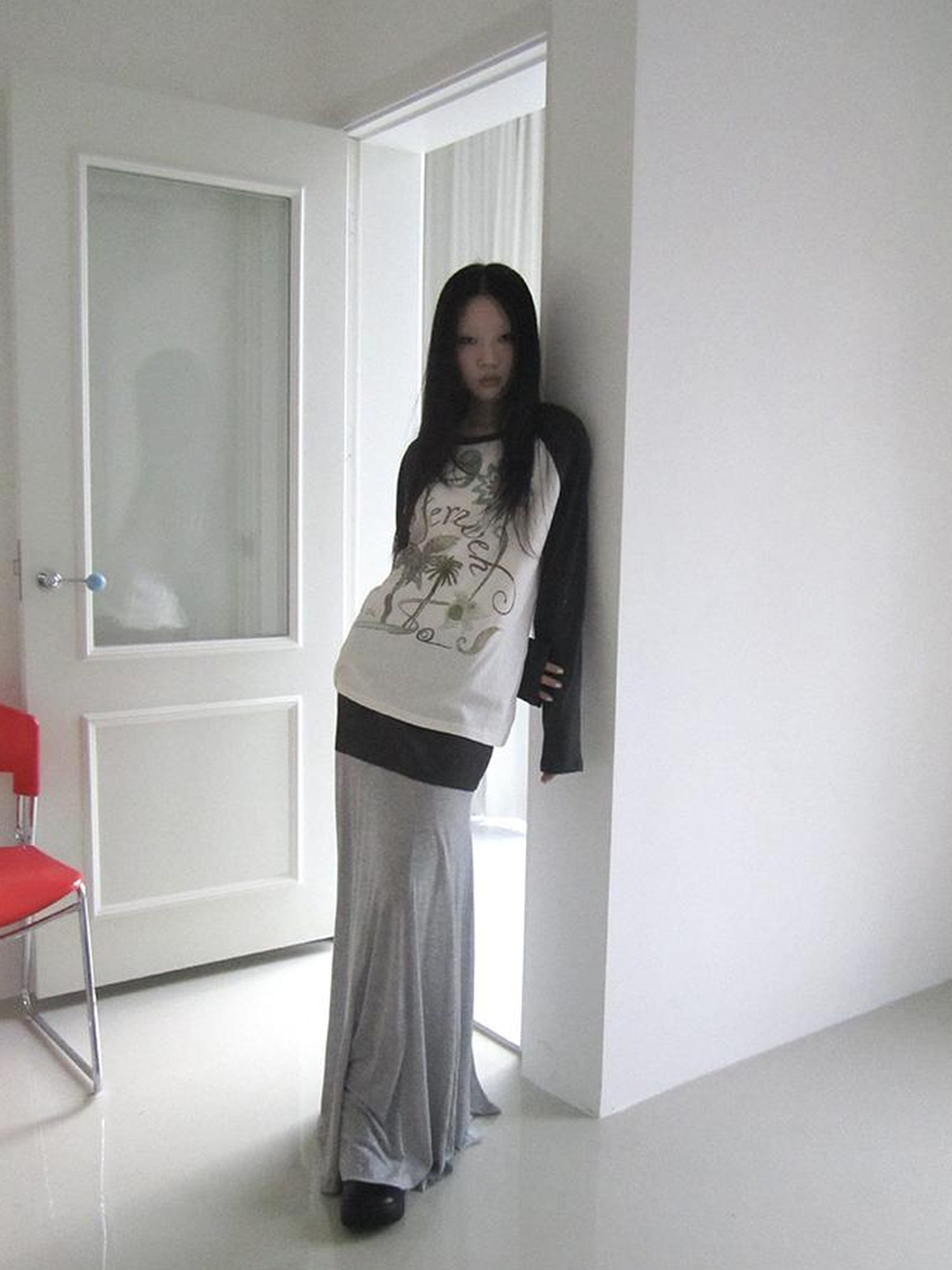 ang project Dual Fabric Contrast Panel Flowy A Line Skirt
