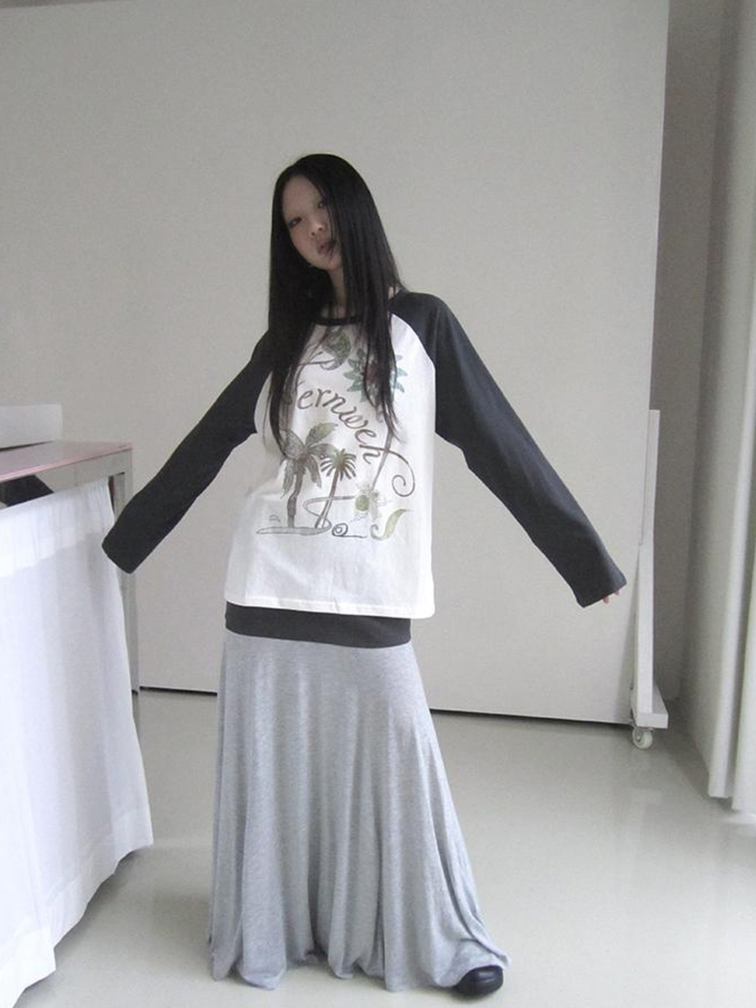 ang project Dual Fabric Contrast Panel Flowy A Line Skirt