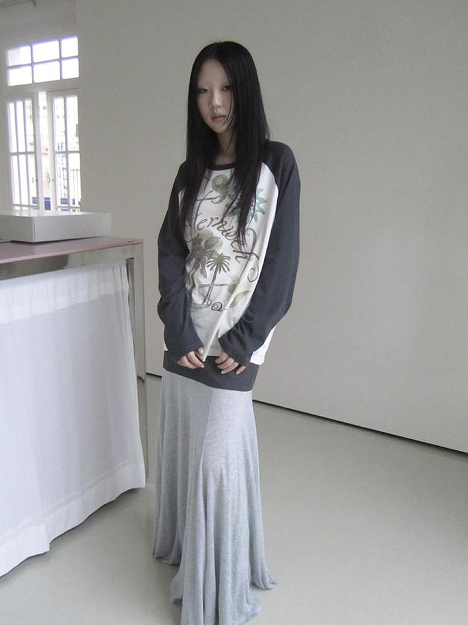 ang project Dual Fabric Contrast Panel Flowy A Line Skirt