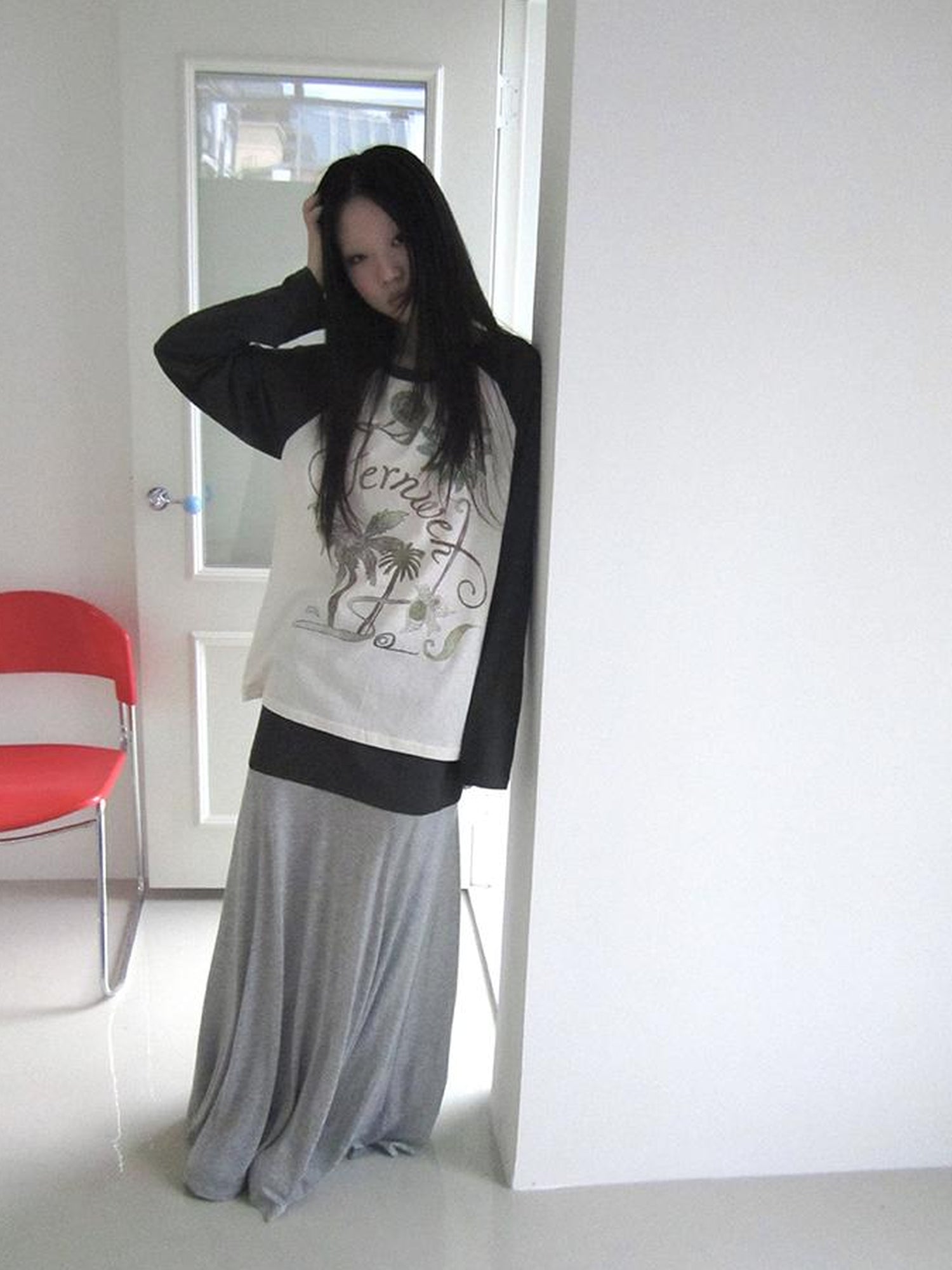 ang project Dual Fabric Contrast Panel Flowy A Line Skirt