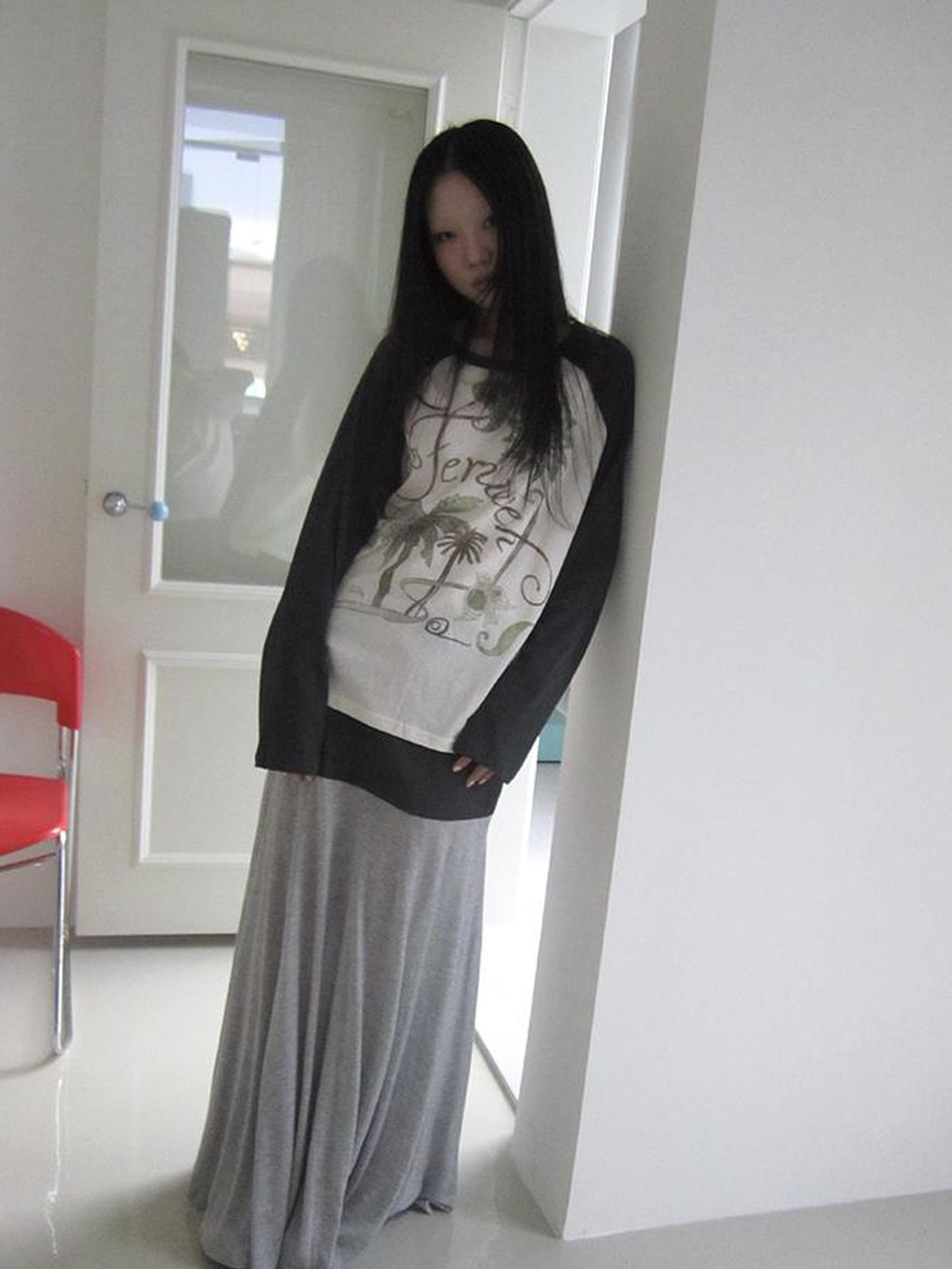 ang project Dual Fabric Contrast Panel Flowy A Line Skirt