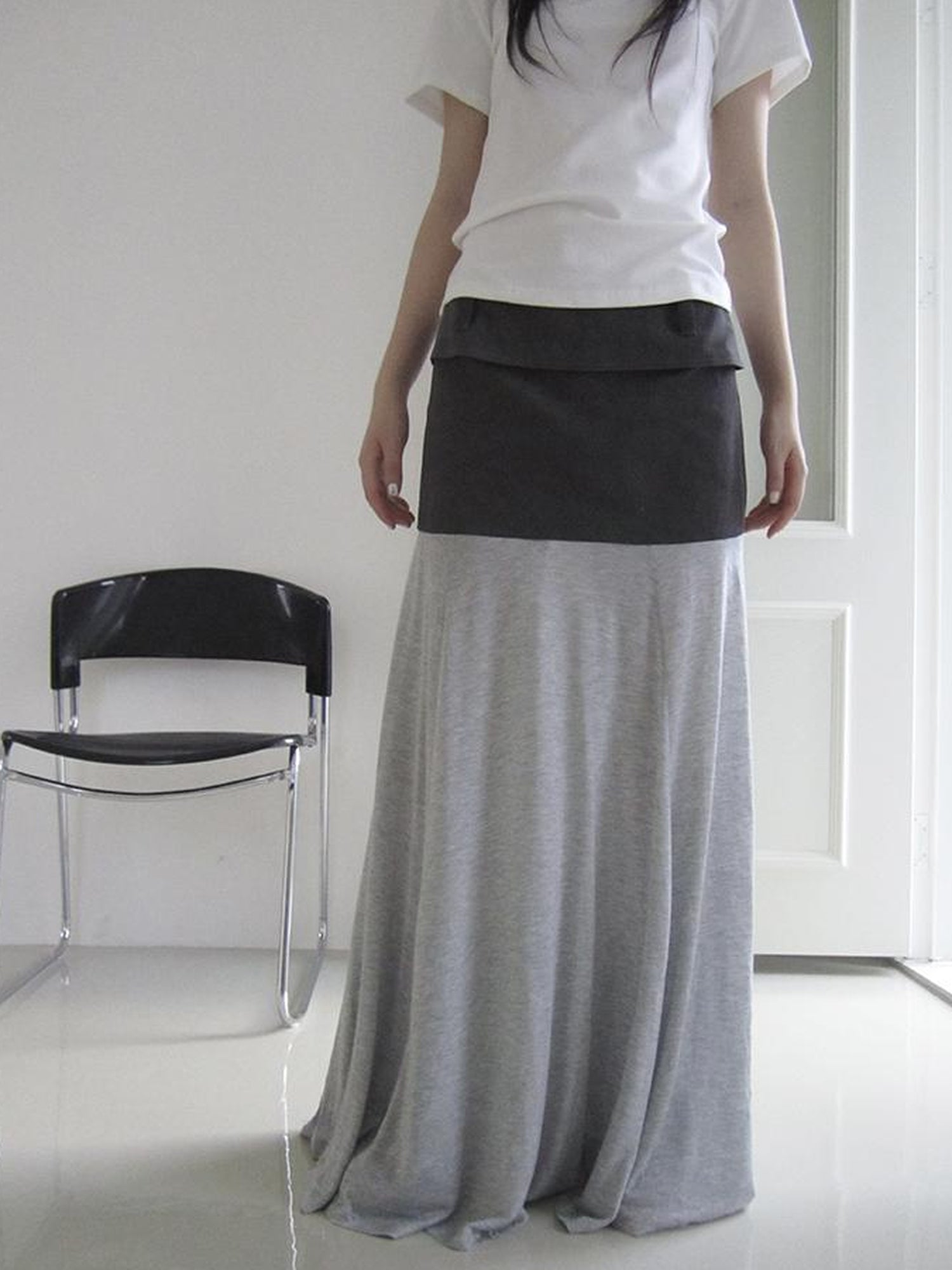 ang project Dual Fabric Contrast Panel Flowy A Line Skirt