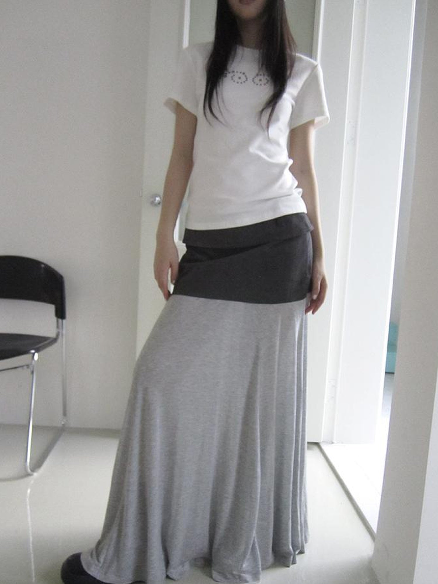 ang project Dual Fabric Contrast Panel Flowy A Line Skirt