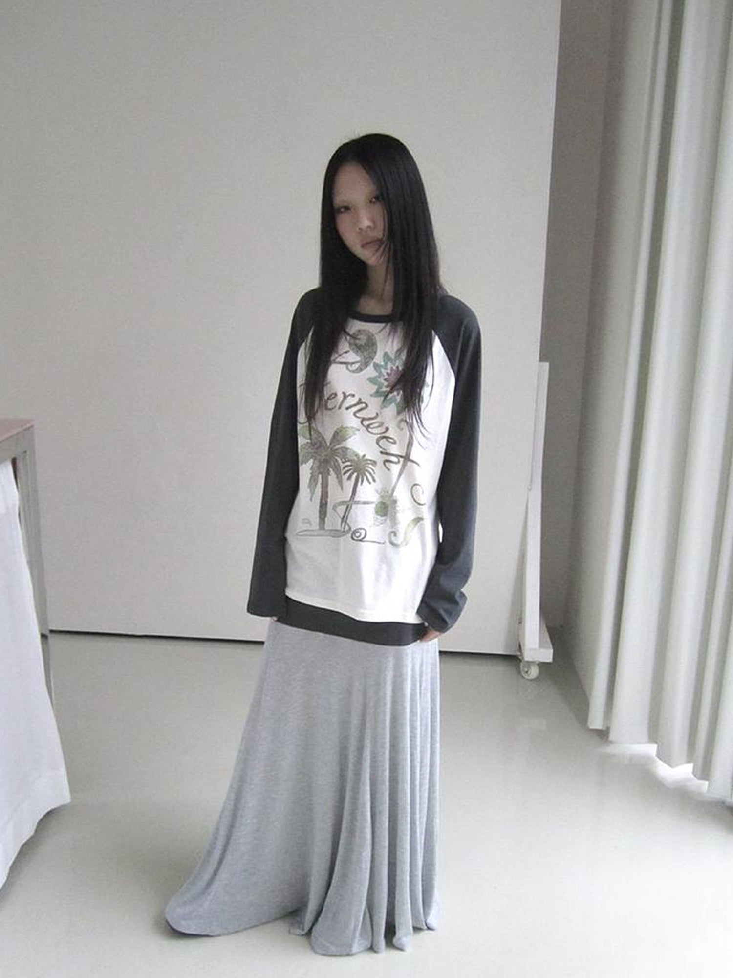 ang project Dual Fabric Contrast Panel Flowy A Line Skirt