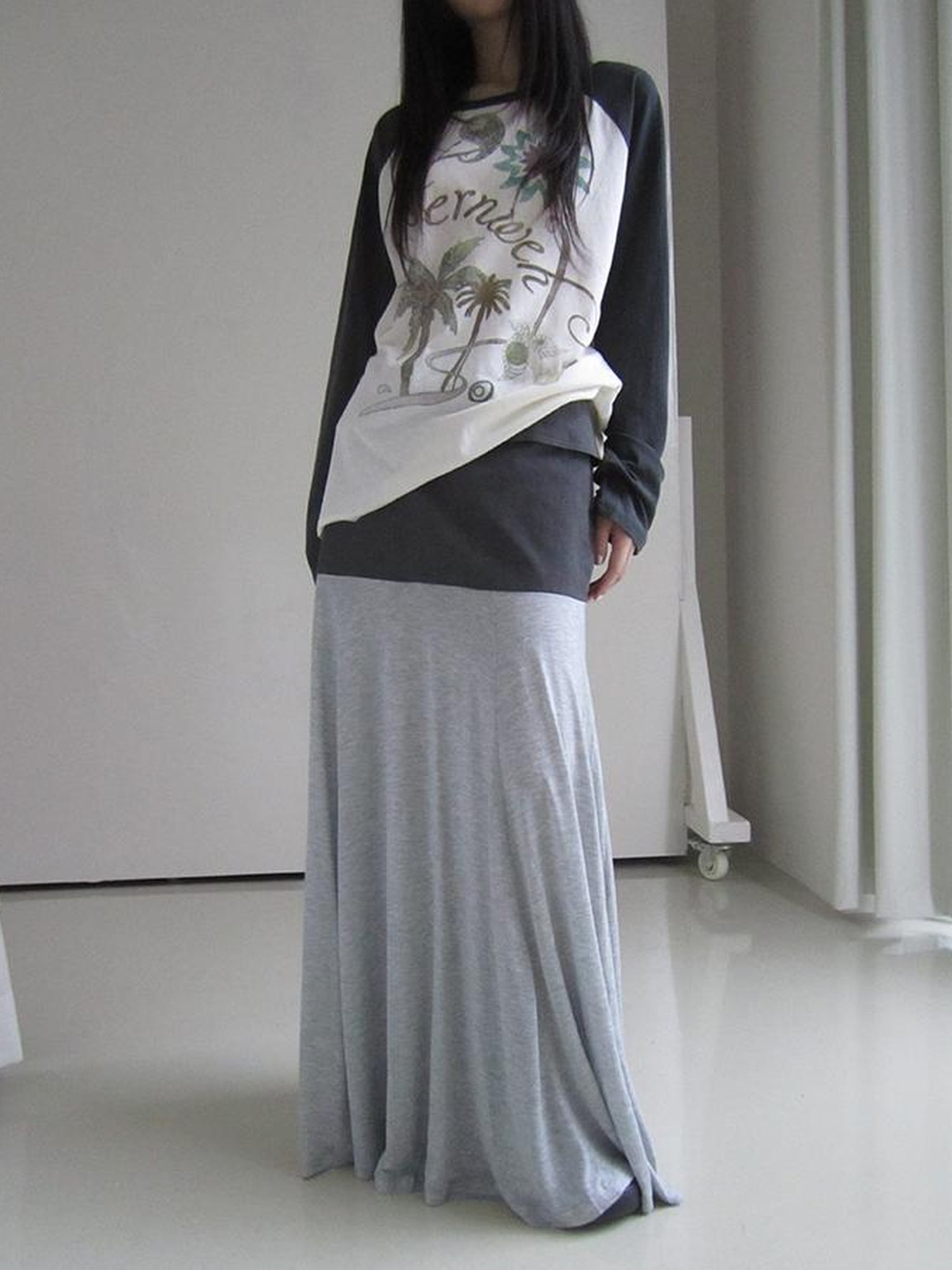 ang project Dual Fabric Contrast Panel Flowy A Line Skirt
