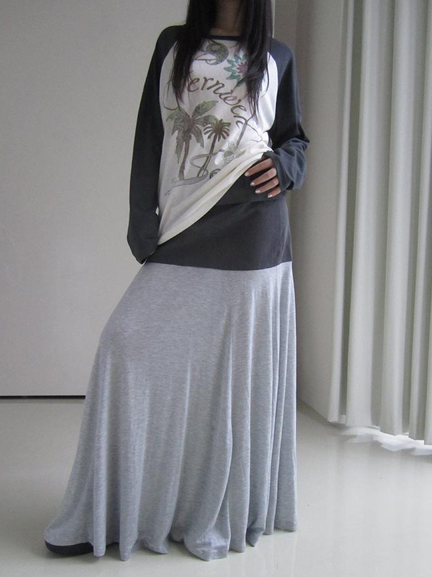 ang project Dual Fabric Contrast Panel Flowy A Line Skirt