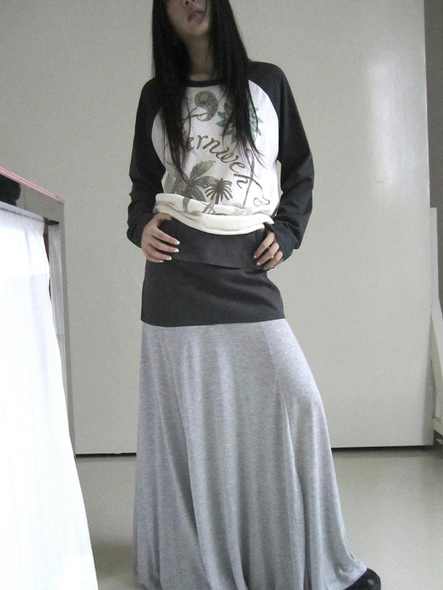 ang project Dual Fabric Contrast Panel Flowy A Line Skirt