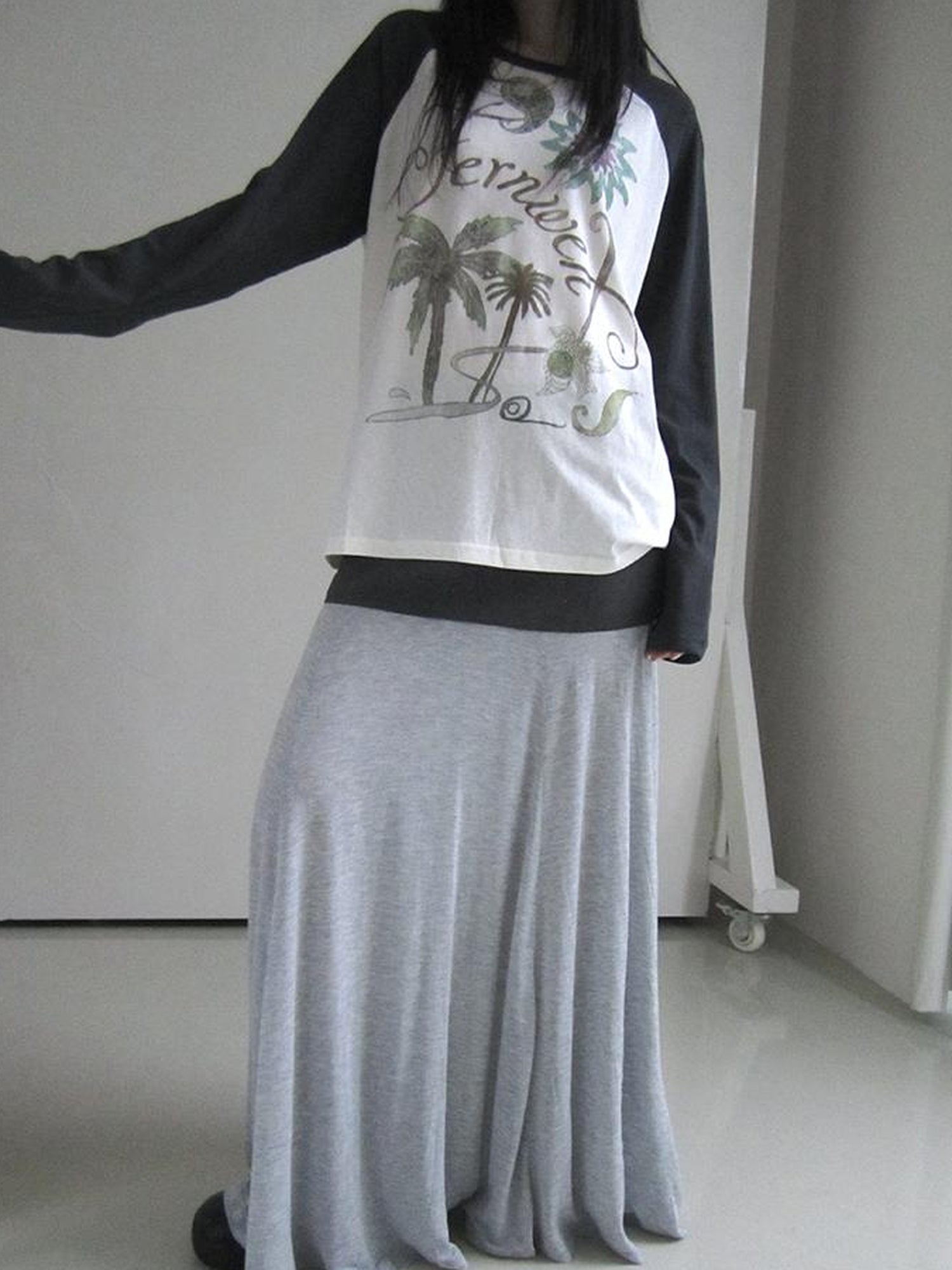 ang project Dual Fabric Contrast Panel Flowy A Line Skirt
