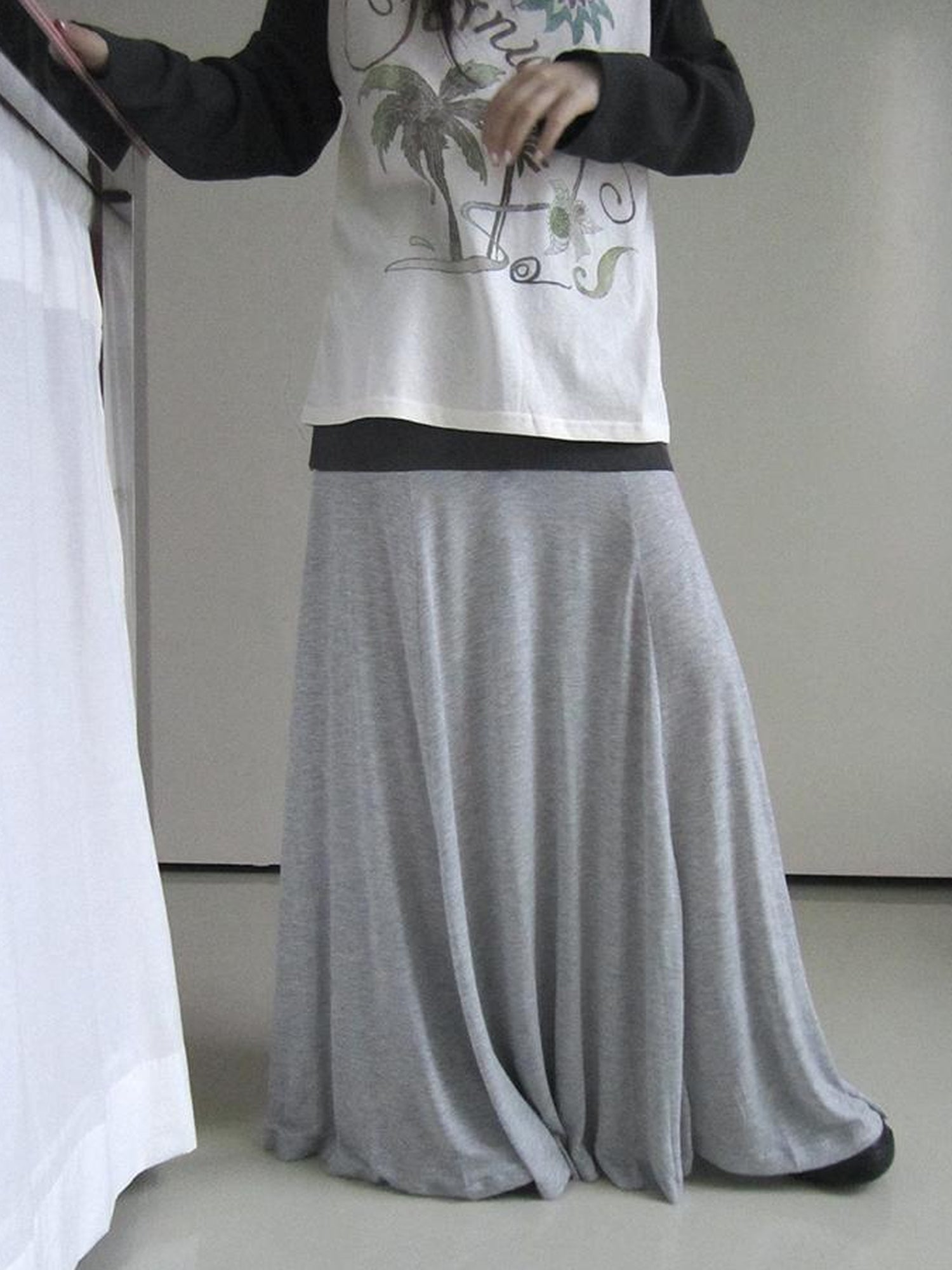 ang project Dual Fabric Contrast Panel Flowy A Line Skirt