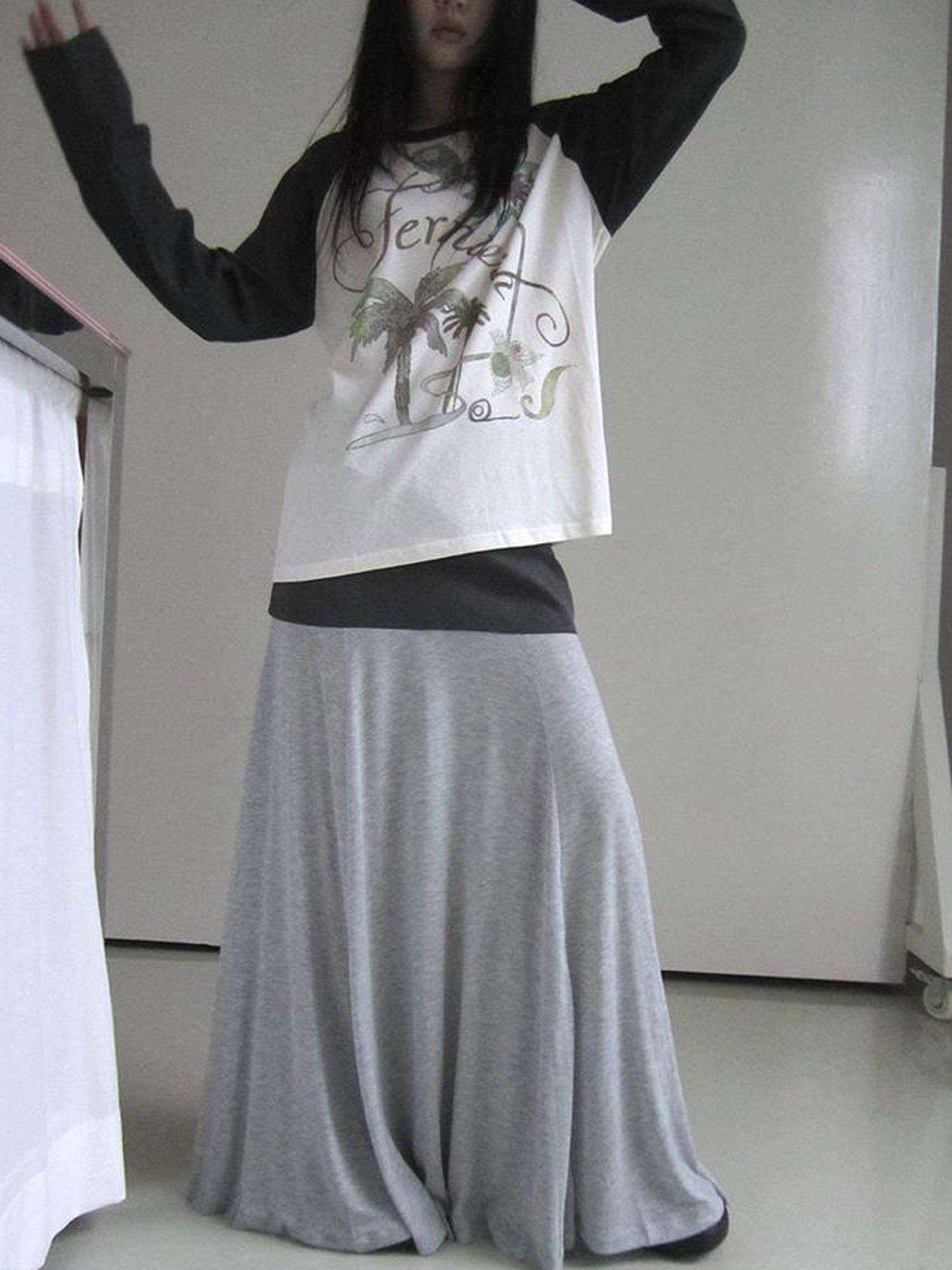 ang project Dual Fabric Contrast Panel Flowy A Line Skirt