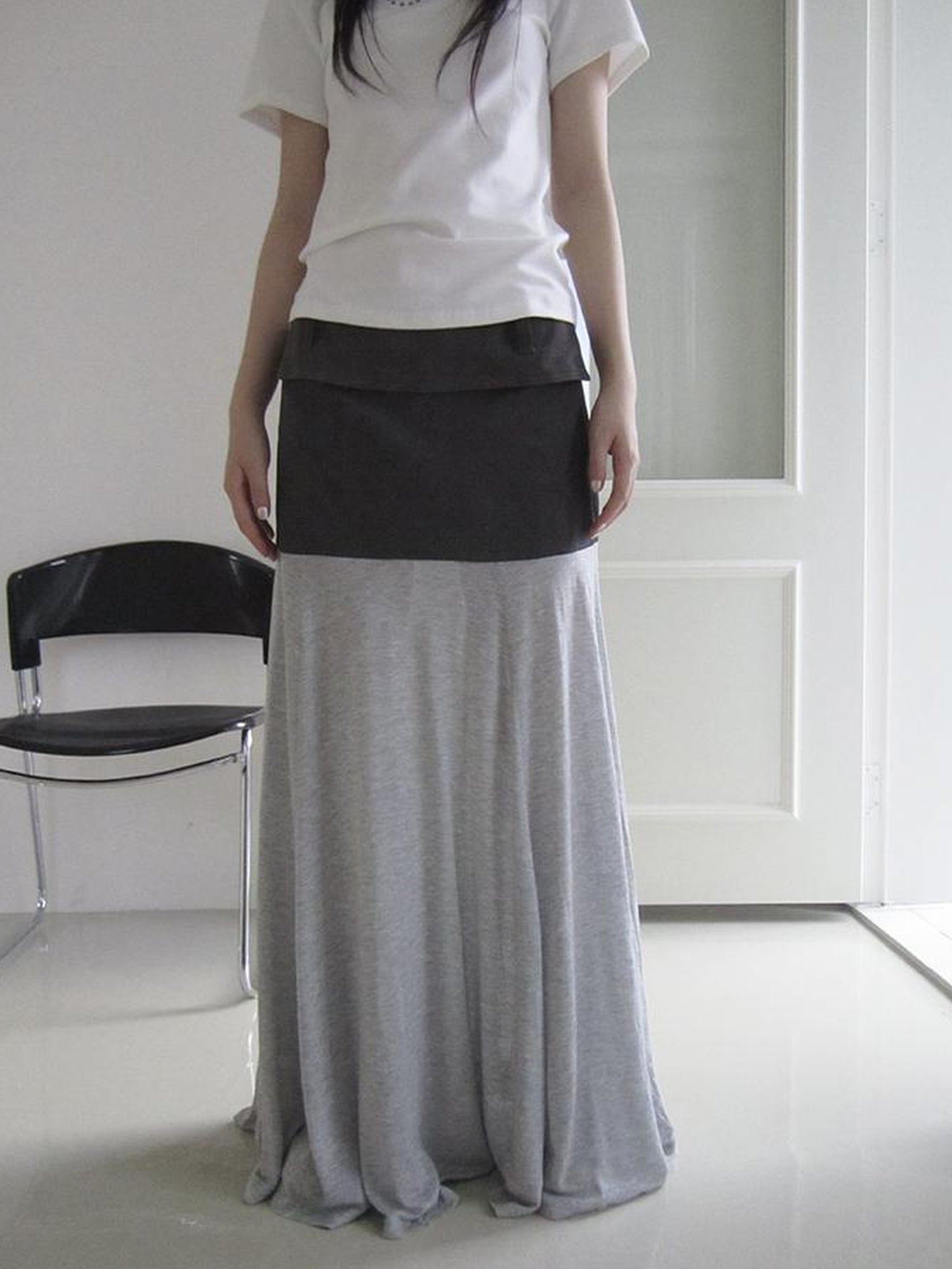 ang project Dual Fabric Contrast Panel Flowy A Line Skirt
