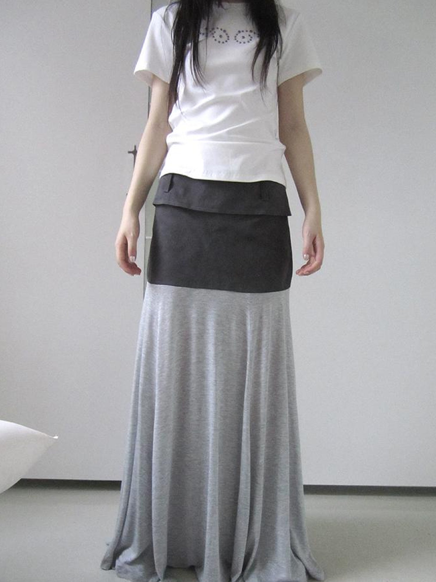 ang project Dual Fabric Contrast Panel Flowy A Line Skirt