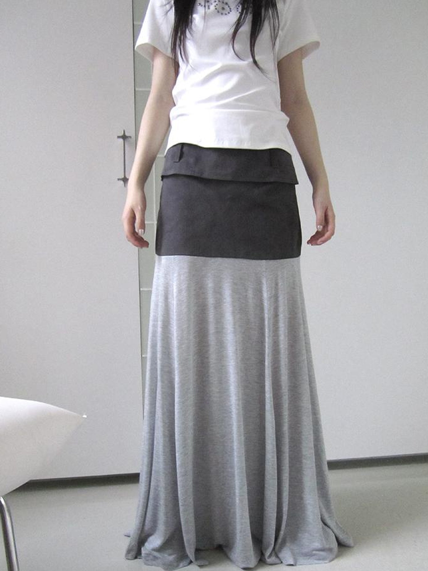 ang project Dual Fabric Contrast Panel Flowy A Line Skirt
