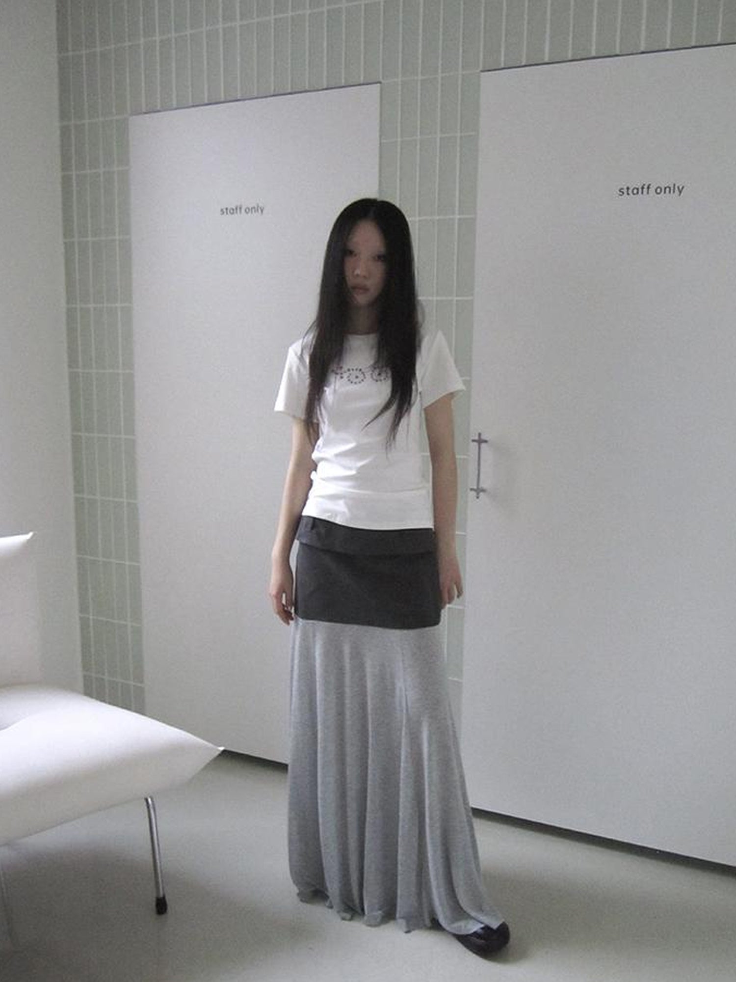 ang project Dual Fabric Contrast Panel Flowy A Line Skirt
