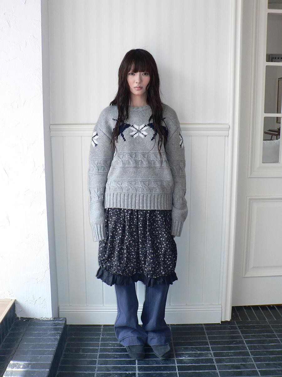 ang project Fair Isle Deer Jacquard Crewneck Pullover Women&