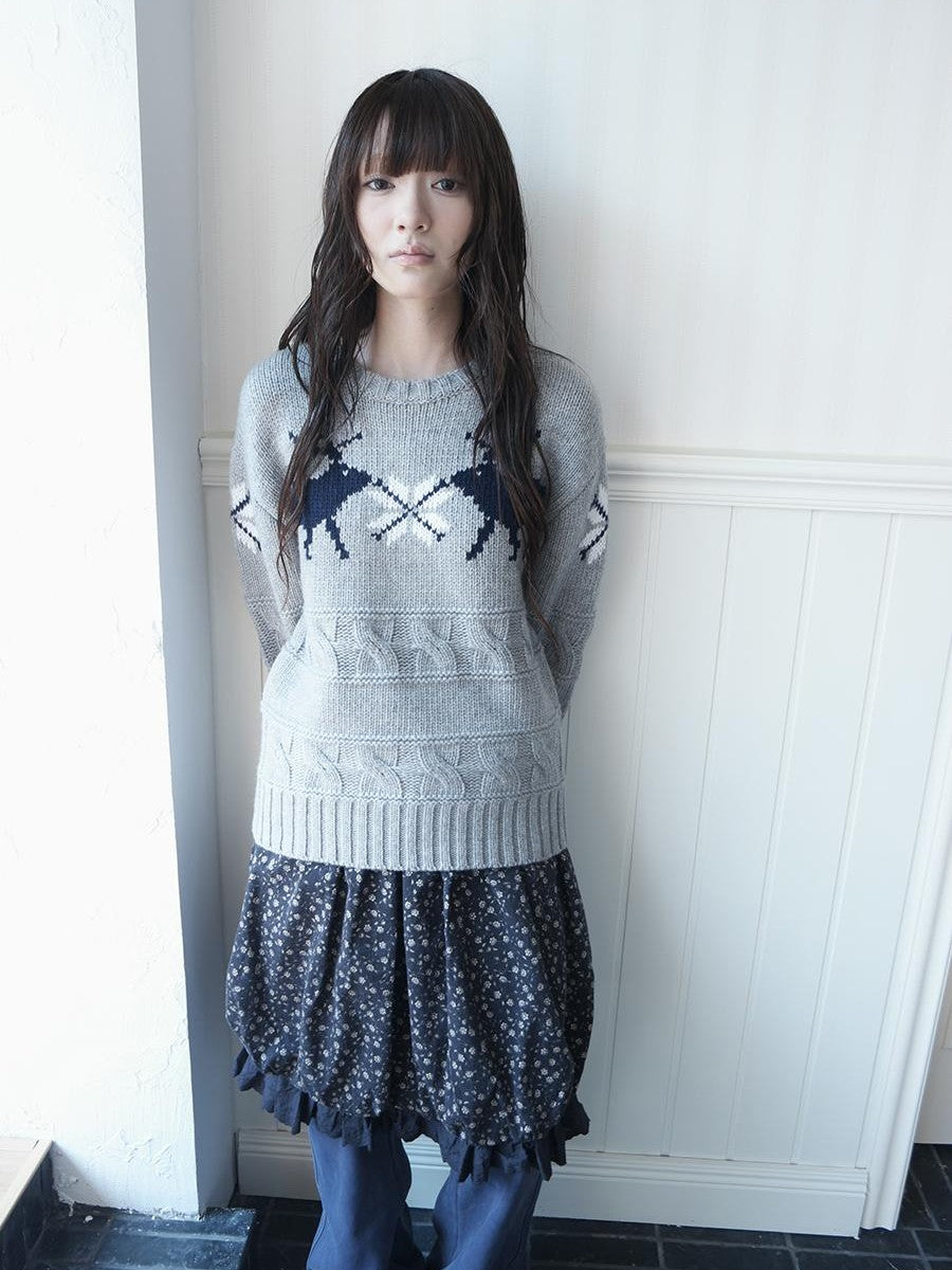 ang project Fair Isle Deer Jacquard Crewneck Pullover Women&