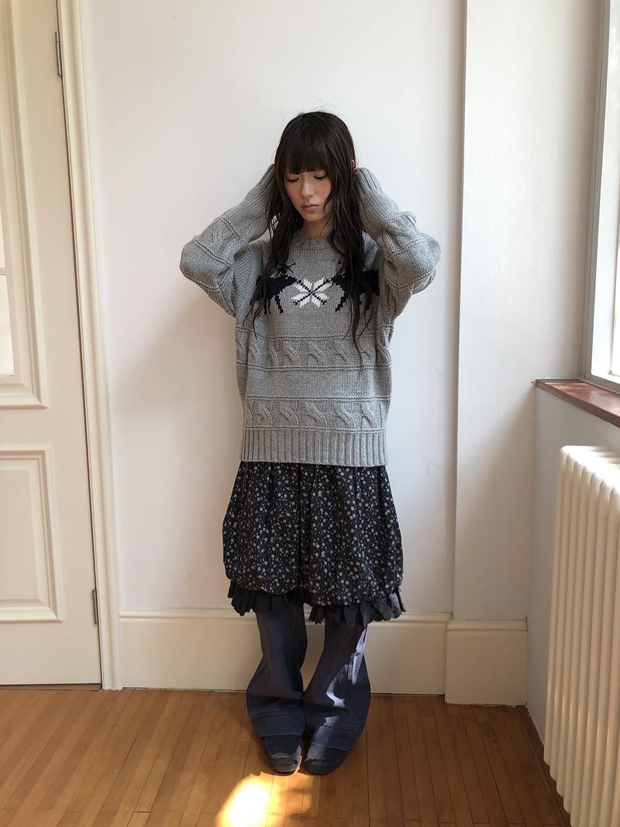 ang project Fair Isle Deer Jacquard Crewneck Pullover Women&