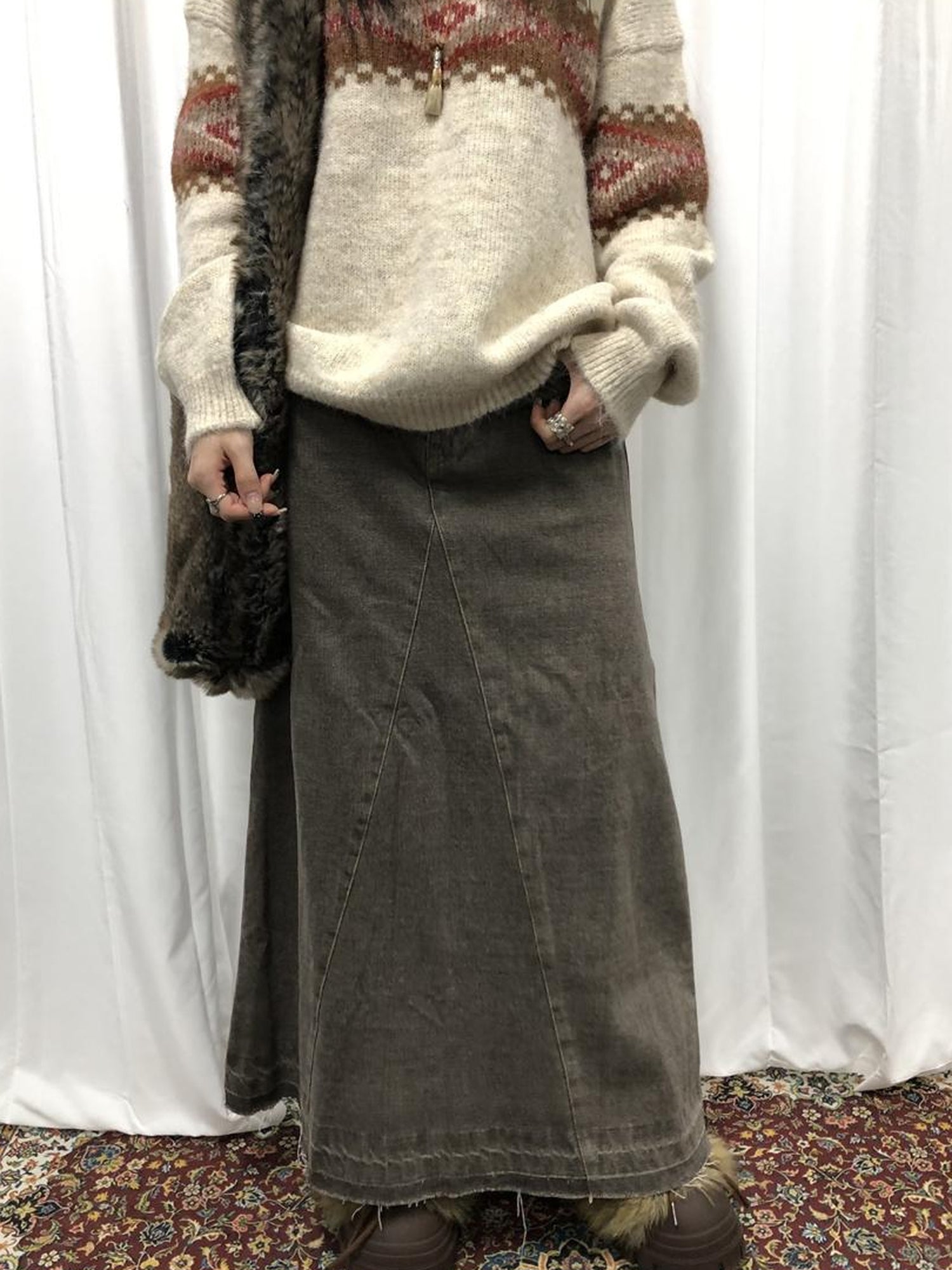 Updateang project Fair Isle Knit Sweater Women Autumn Winter Vintage Loose Fit Thick Warm