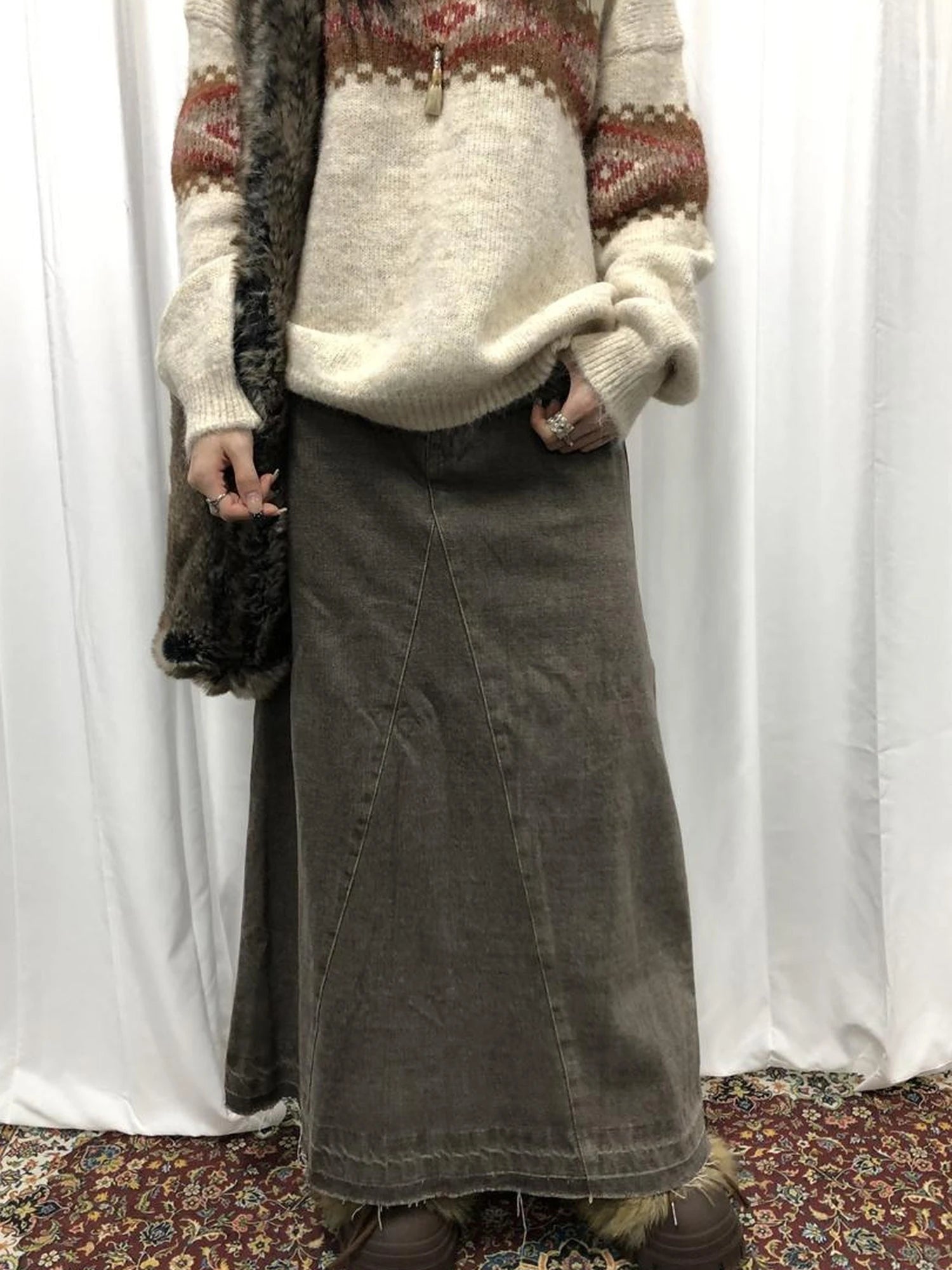 Fair Isle Knit Sweater Women Autumn Winter Vintage Loose Fit Thick Warm