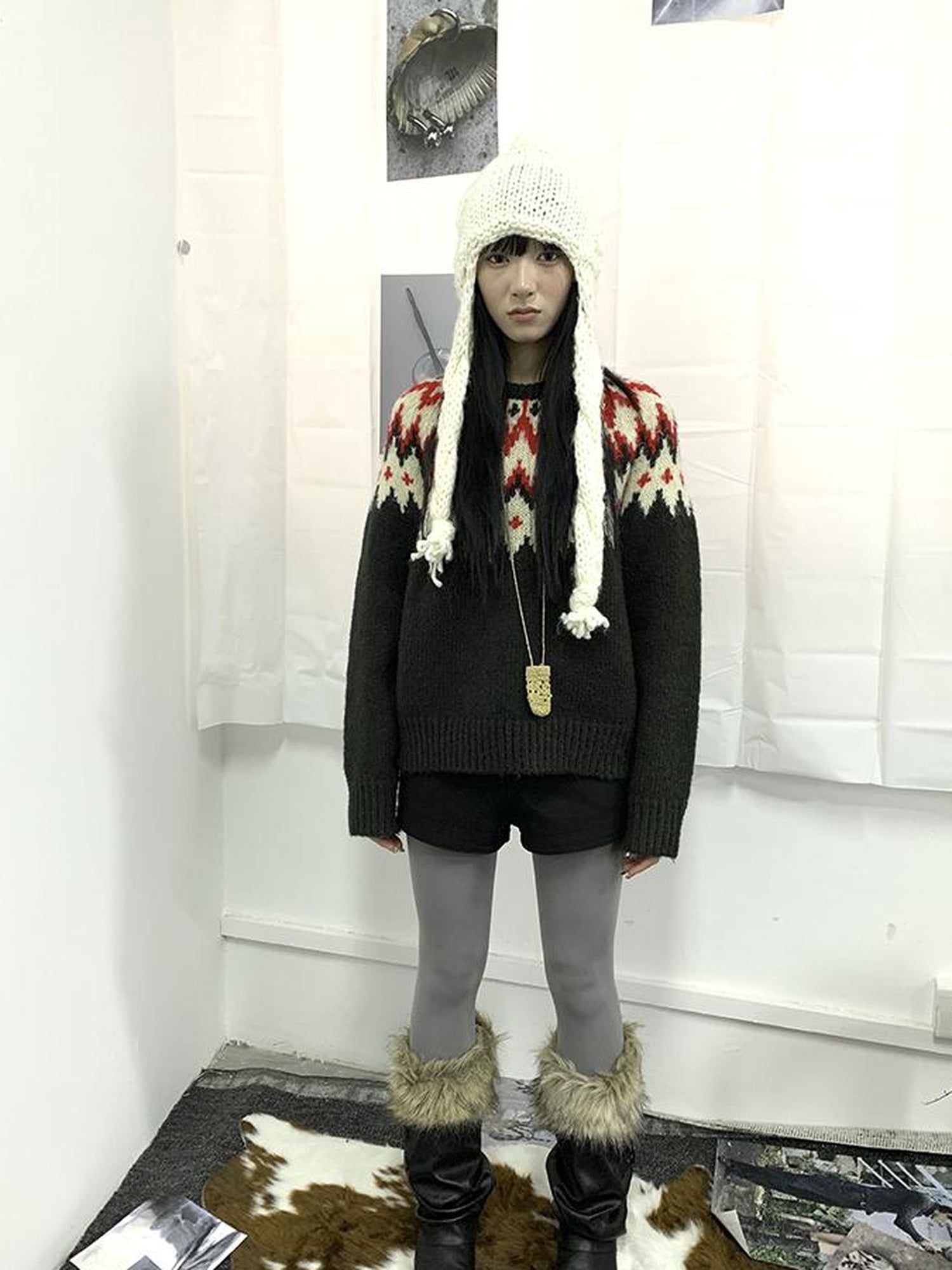 Updateang project Fair Isle Knit Sweater Women Autumn Winter Vintage Loose Fit Thick Warm