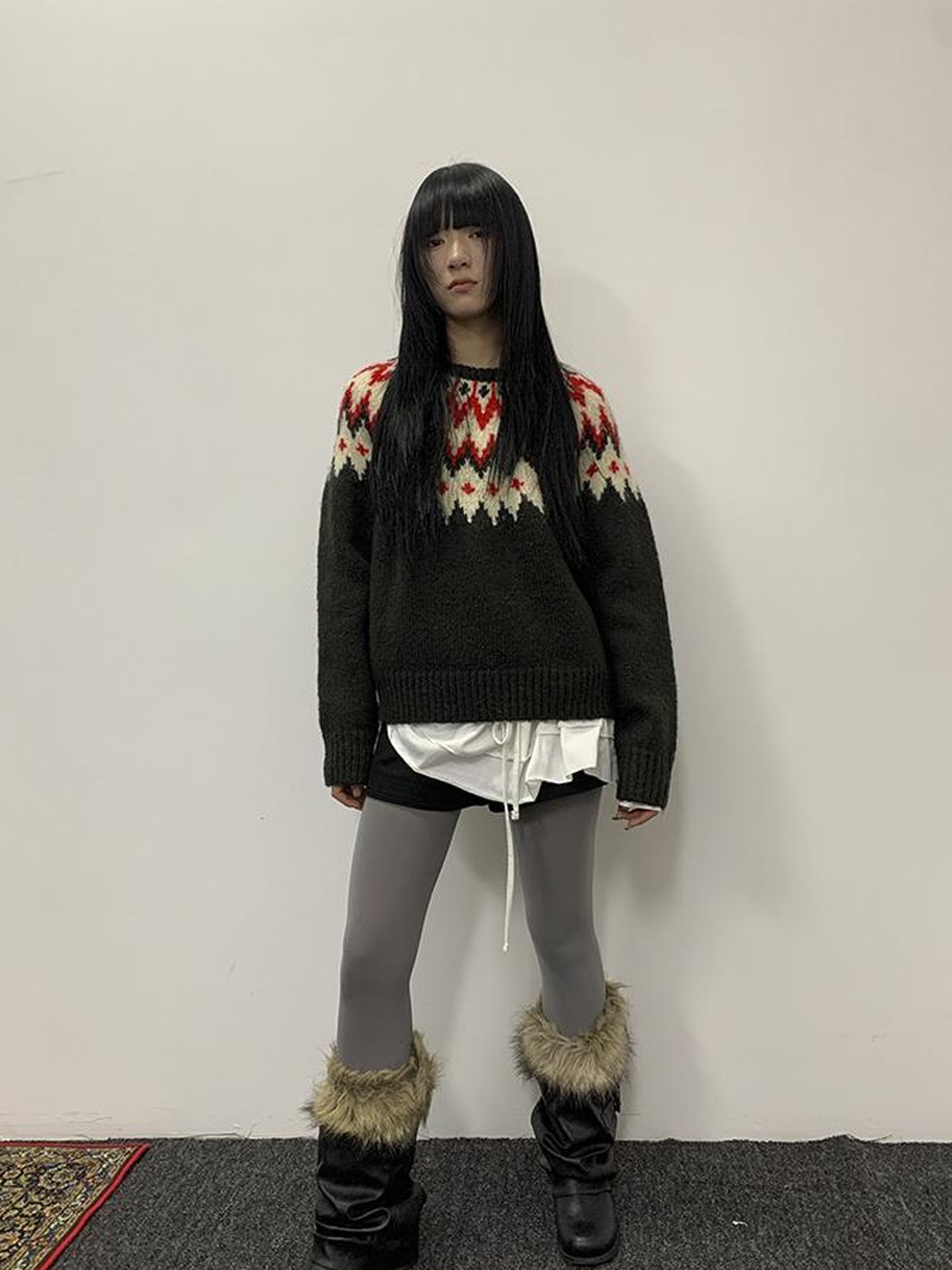 Updateang project Fair Isle Knit Sweater Women Autumn Winter Vintage Loose Fit Thick Warm