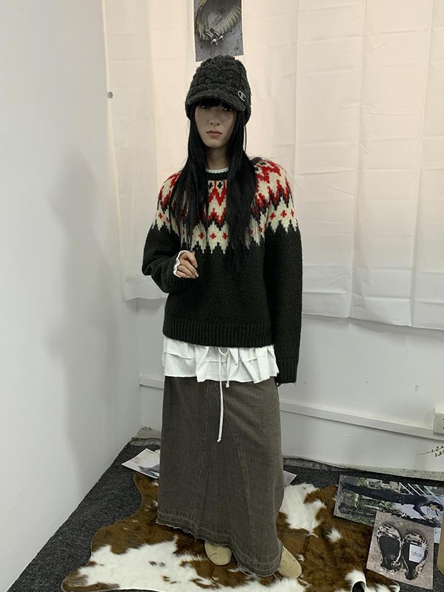 Updateang project Fair Isle Knit Sweater Women Autumn Winter Vintage Loose Fit Thick Warm