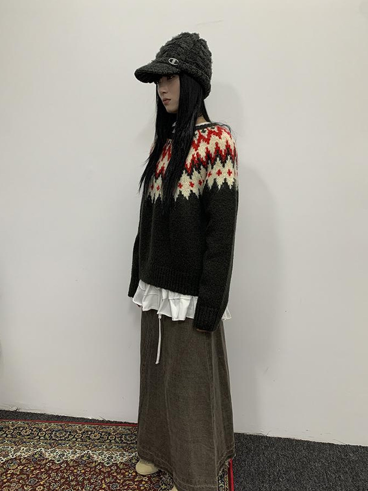 Updateang project Fair Isle Knit Sweater Women Autumn Winter Vintage Loose Fit Thick Warm