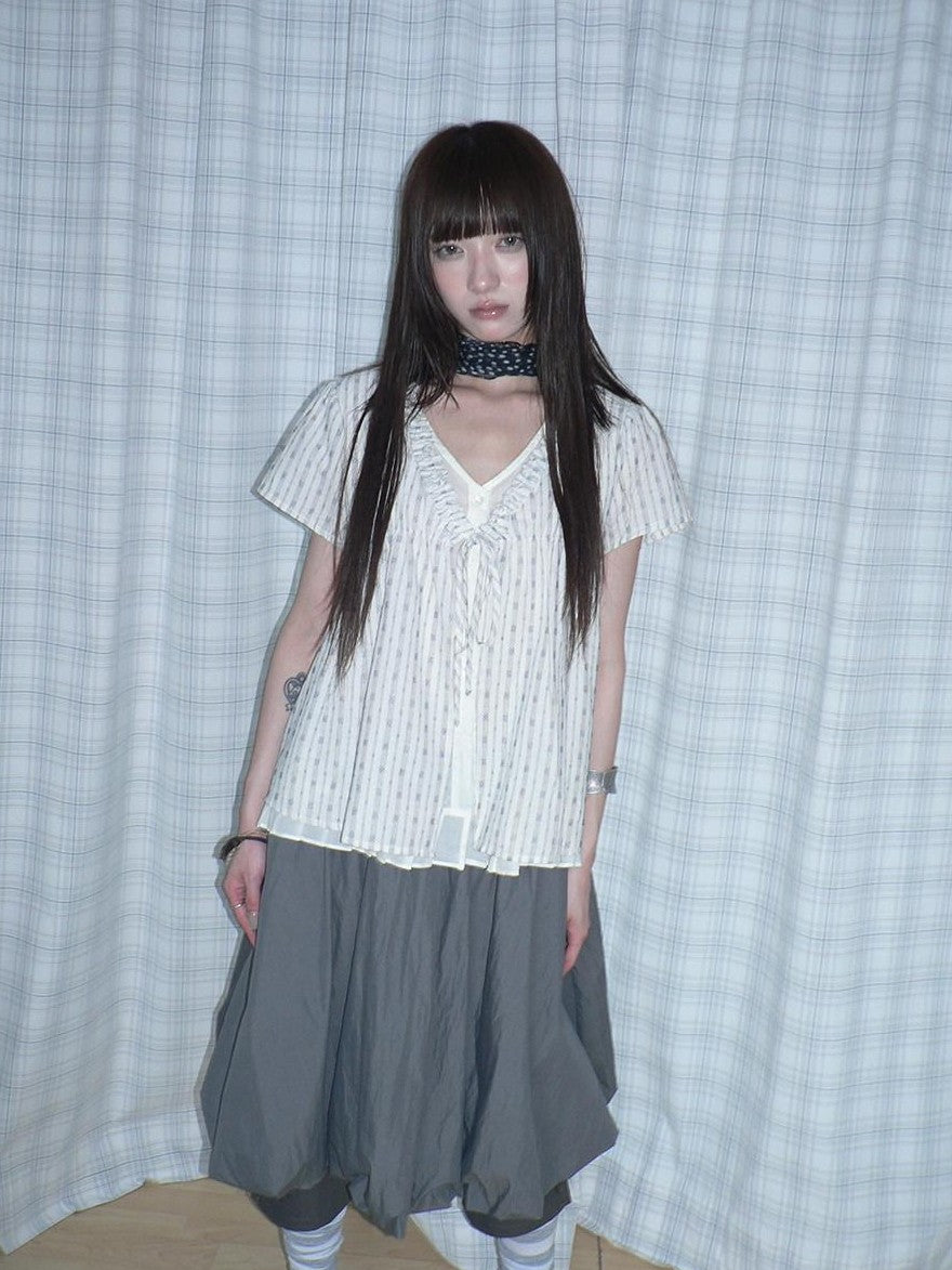 ang project Fake Two Piece V-neck Plaid Stripe Ruffle Tie Women&